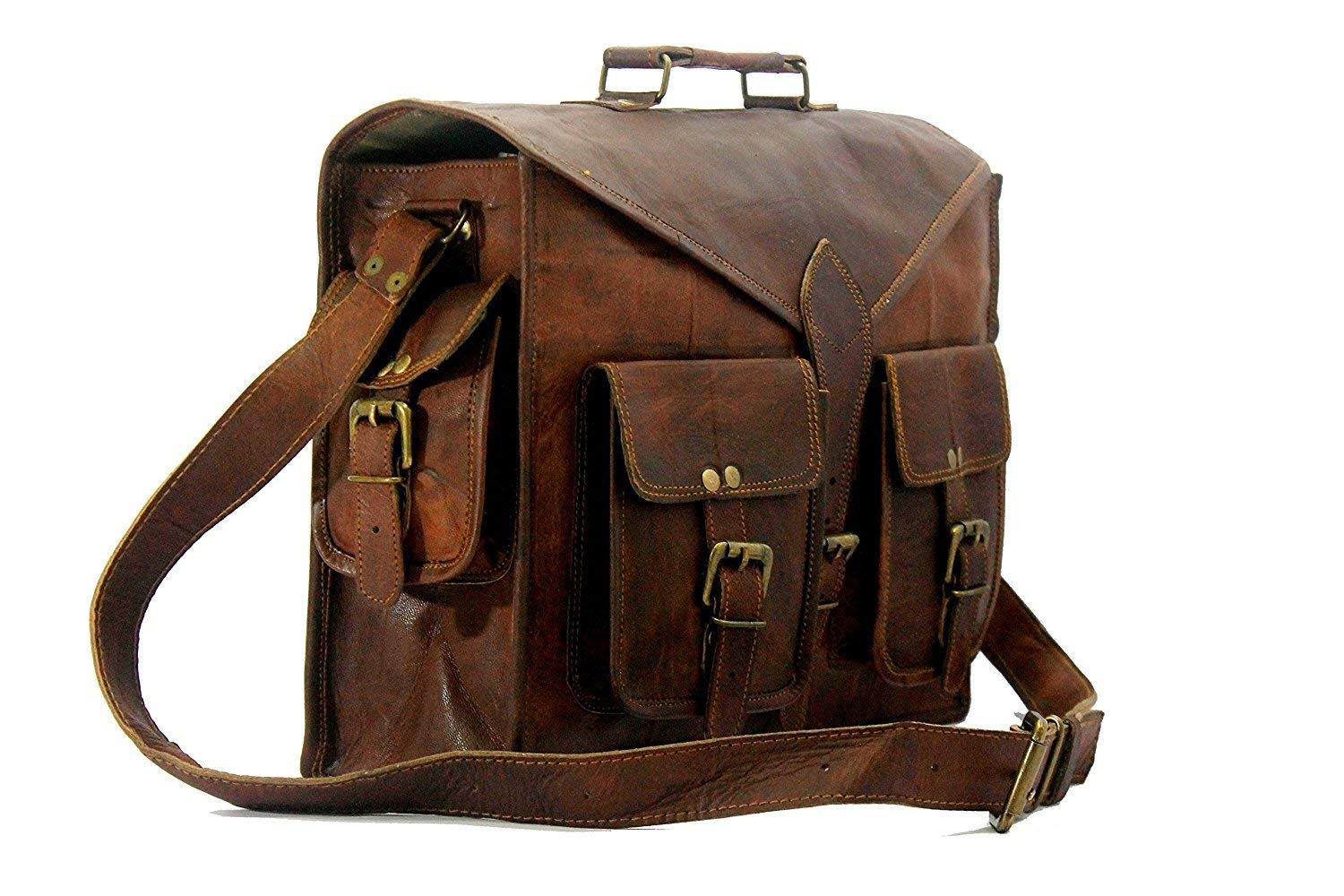 CraftShades Handmade Laptop Bag Office Briefcase 18" Satchel Vintage Style Unisex Messenger Cross Body Bag
