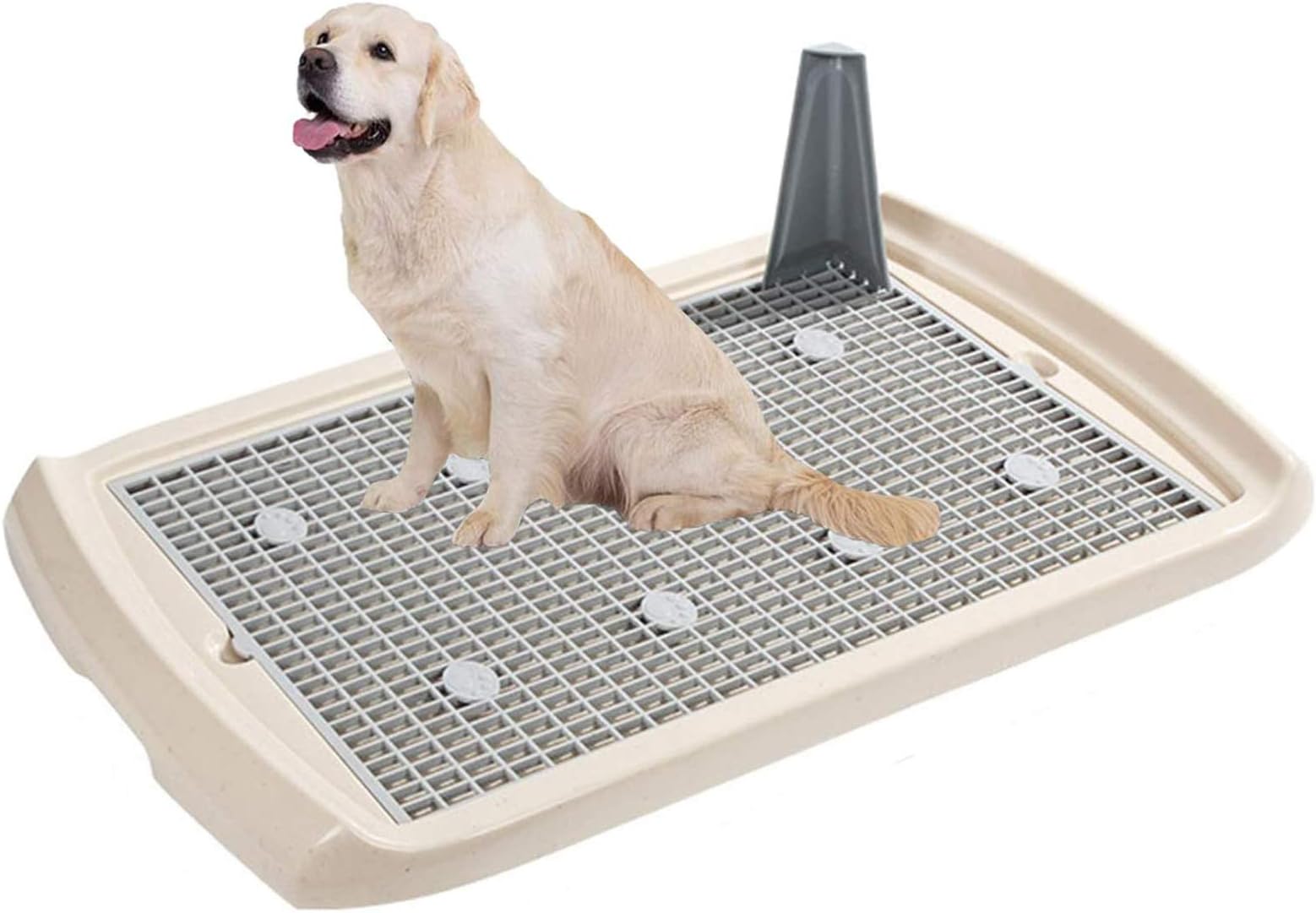 Portable Pet Toilet,Indoor Training Dog Potty Tray Grid with Pee Post for Puppies Small Dogs Potty Loo Tray,Dog Toilet Suitable for Large, Medium and Small Dogs-White