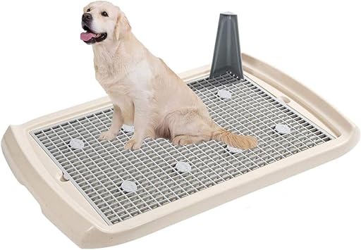 Portable Pet Toilet,Indoor Training Dog Potty Tray Grid with Pee Post for Puppies Small Dogs Potty Loo Tray,Dog Toilet Suitable for Large, Medium and Small Dogs-White