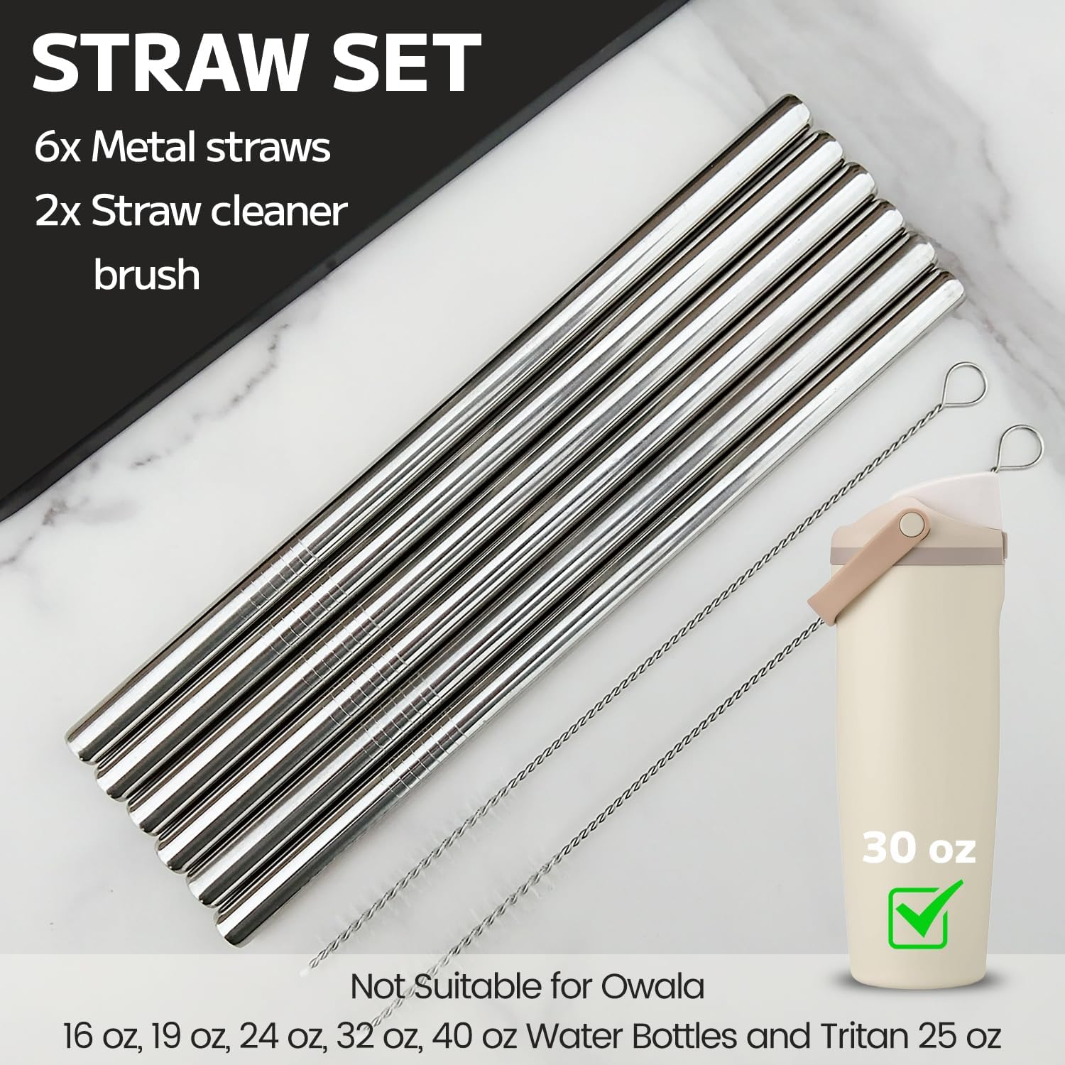 MIMORE Metal Straw for Owala Freesip Sway 30 oz - 6 PCS Stainless Steel Straws Compatible with Owala Straw Replacement - Resuable & Dishwasher Safe