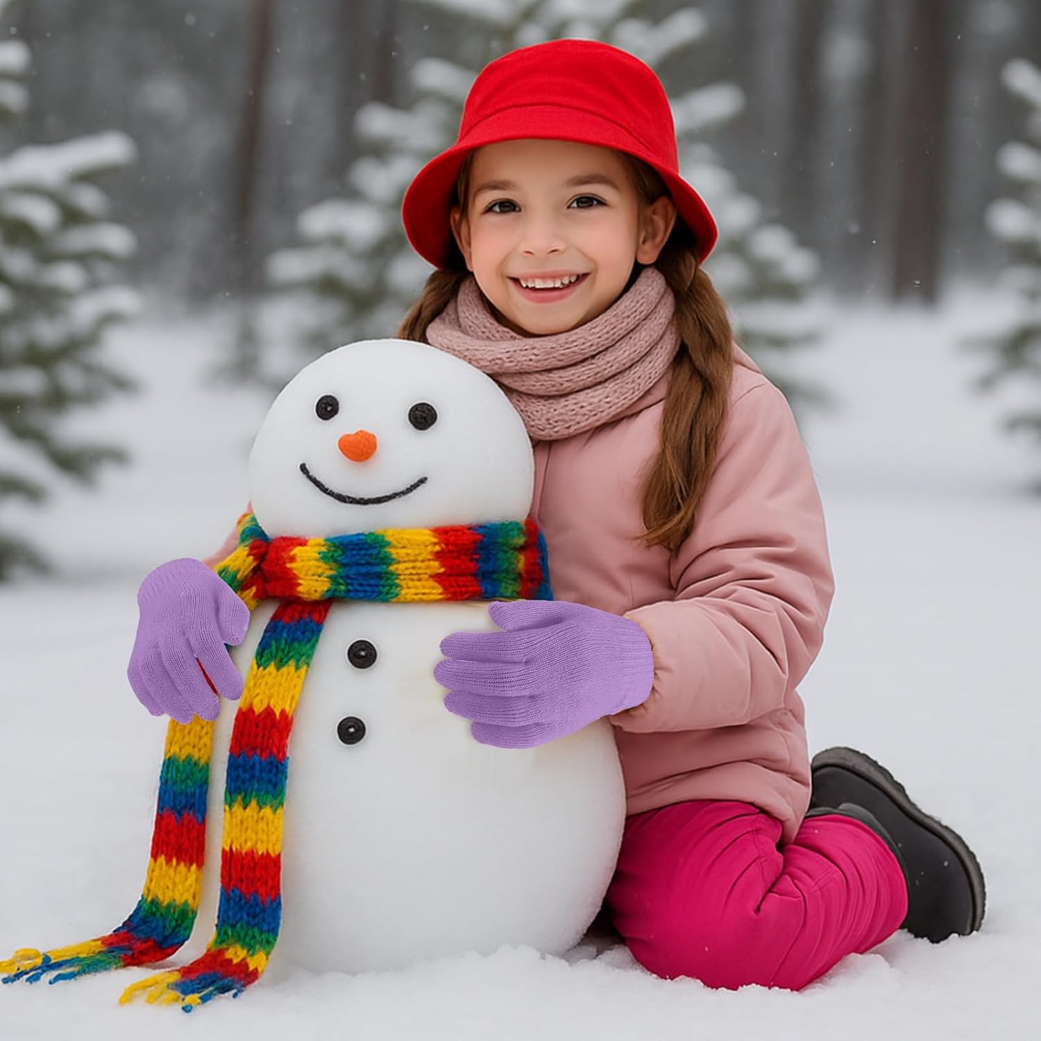 Neer 24 Pairs Kid's Gloves Winter Warm Stretchy Knitted Gloves Bulk Winter Finger Mittens for Boys Girls 7-12 Years - Image 7