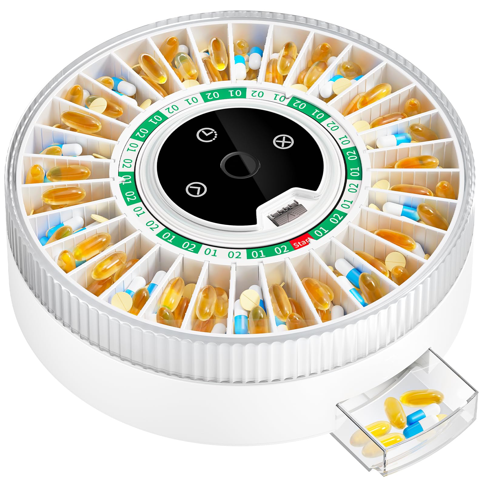 Colorwing® 2025 Smart Pill Dispenser for Seniors - 31-Slot Automatic Medication Organizer with Bluetooth Alarms, Fingerprint & Mechanical Dual Lock,