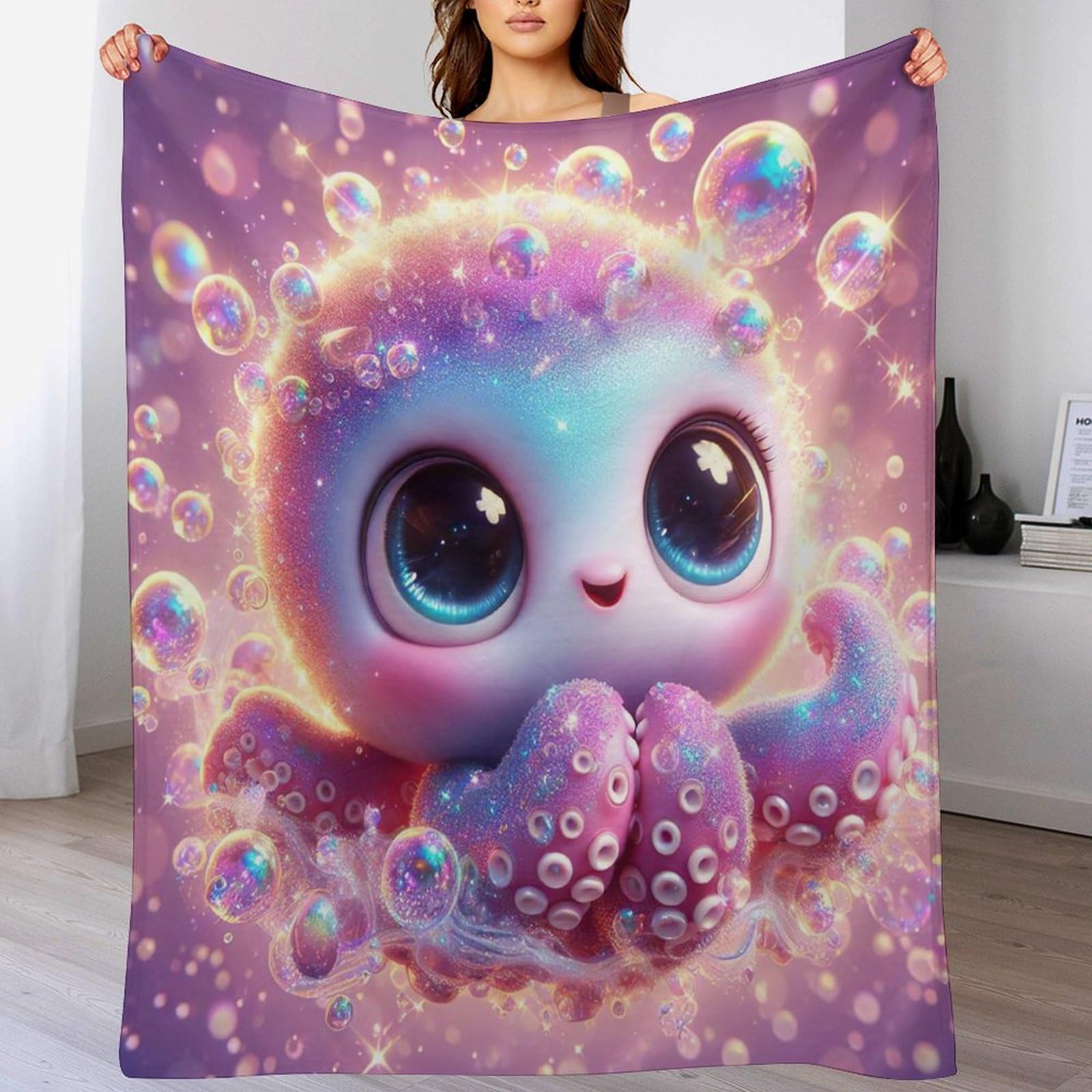 Manta de franela de pulpo reversible de tacto aterciopelado