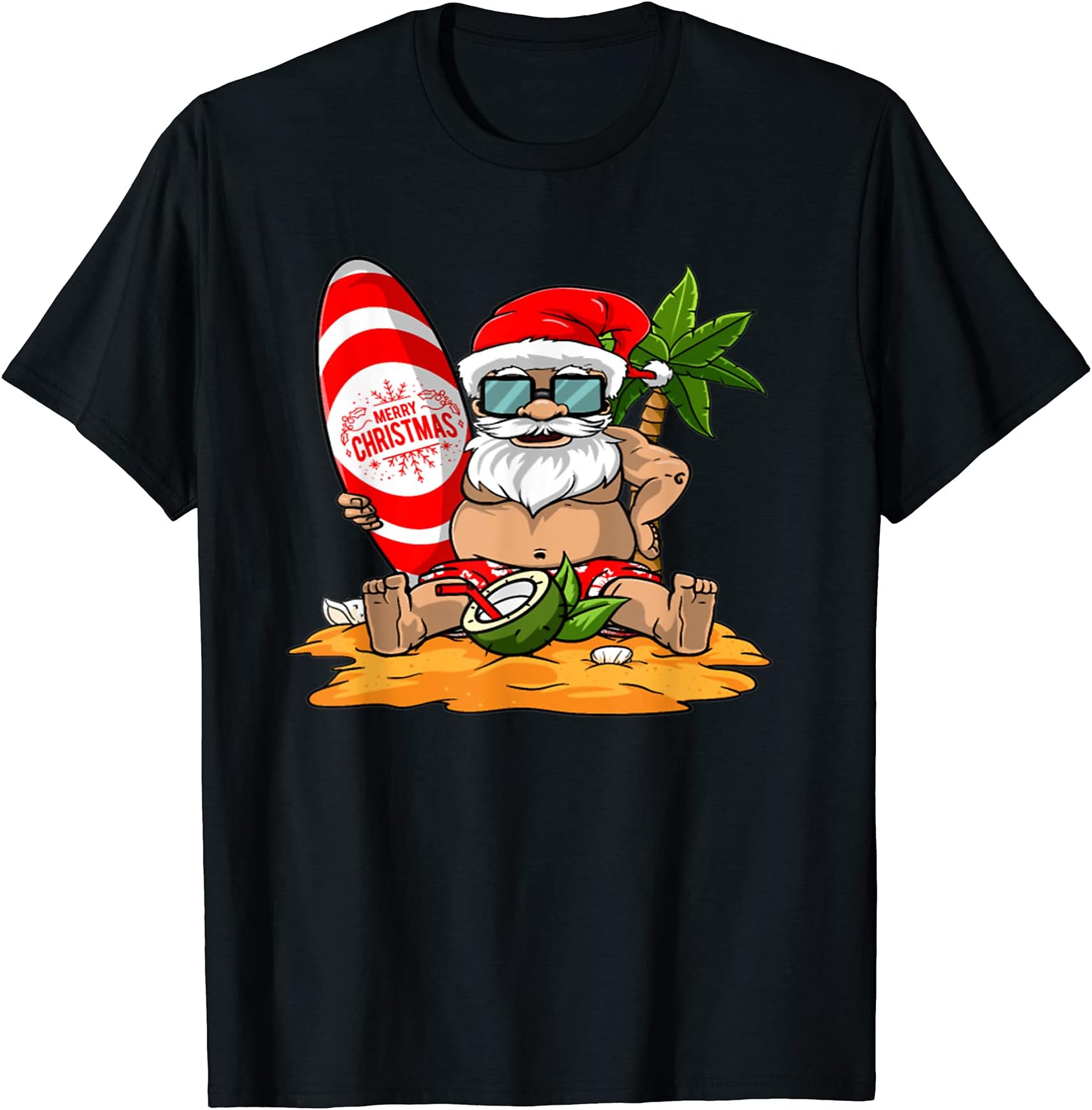 Funny Christmas in Summerr Funny Santa Hawaiian Beachh T-Shirt