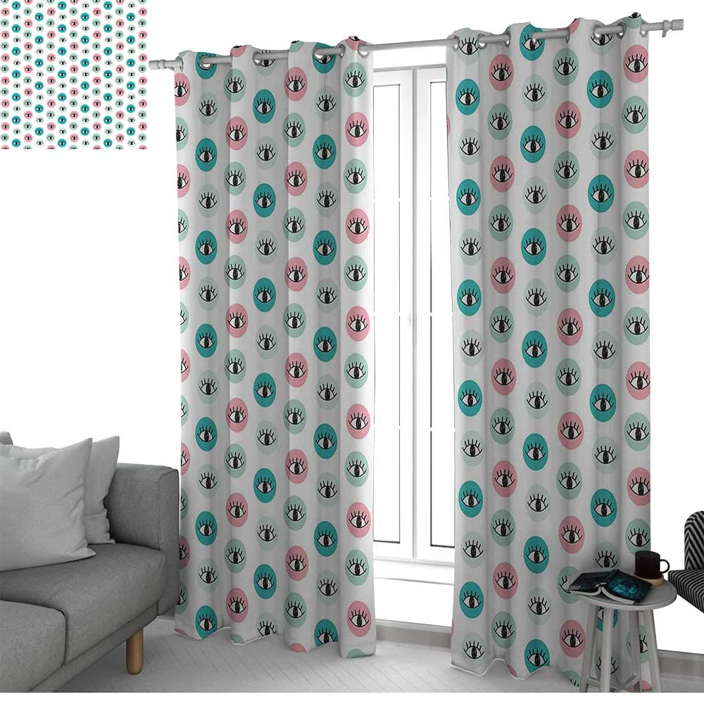 NUOMANAN Thermal Insulated Blackout Curtain Eyelash,Childish Doodle Style Eyes in Pastel Colored Circles Curious Looks Modern,Teal Turquoise Coral,Blackout Draperies for Bedroom Living Room 84"x84"
