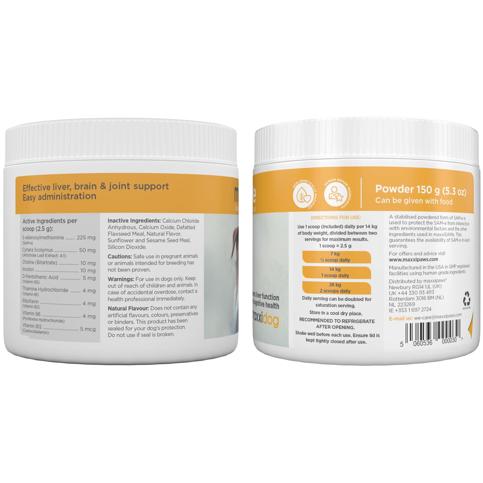 maxxipaws maxxiSAMe Suplemento en Polvo Avanzado de Sam-e – Apoyo para el Hígado, la Cognición y Las Articulaciones para Perros, 150g