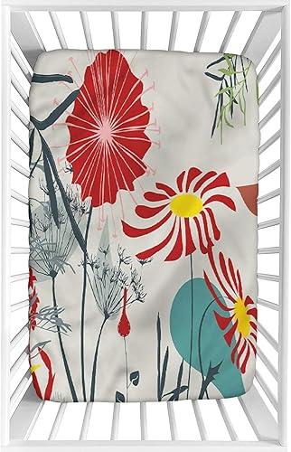 Sábana decorativa para cuna, sábanas universales de microfibra ajustable floral para cuna para bebés y niños pequeños, 28 x 52 x 8 pulgadas, juego
