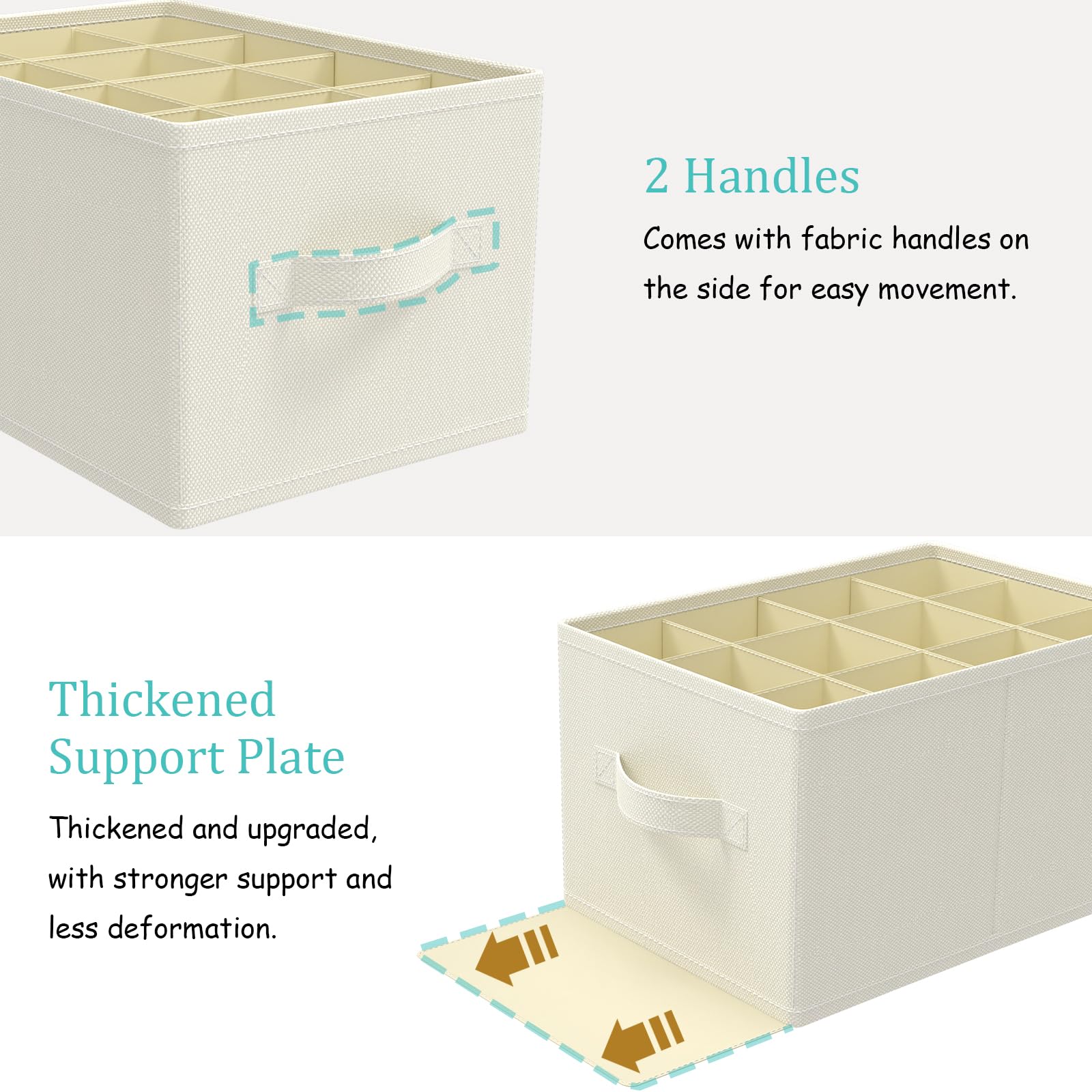 GUOHNHE Scatole per Scarpe, Adatto a 24 Paia, Organizer Armadio per Guardaroba, Scarpiera Salvaspazio Pieghevole, Portascarpe con 3 Maniglie, 42 x 32 x 26 cm, Beige, XSNX02BE-2