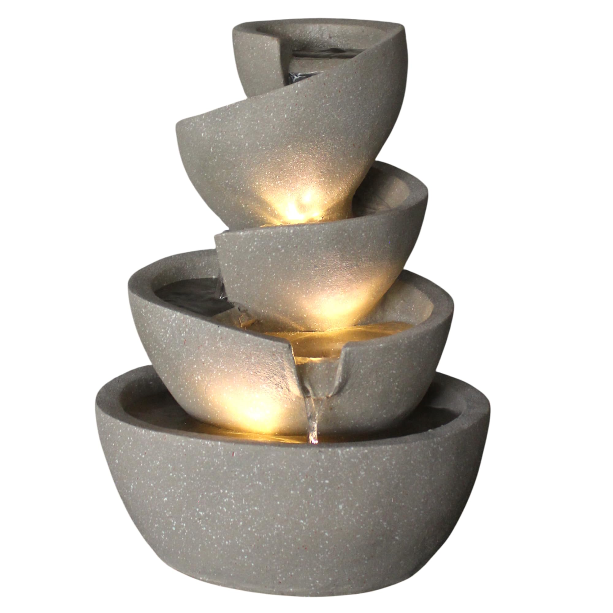 LED Zimmerbrunnen Springbrunnen Innen- & Außenbrunnen aus Polyresin, 39 cm hoch, mit warmweißen LED-Spots, Gartenbrunnen – Deko Brunnen für Wohnzimmer, Büro & Garten