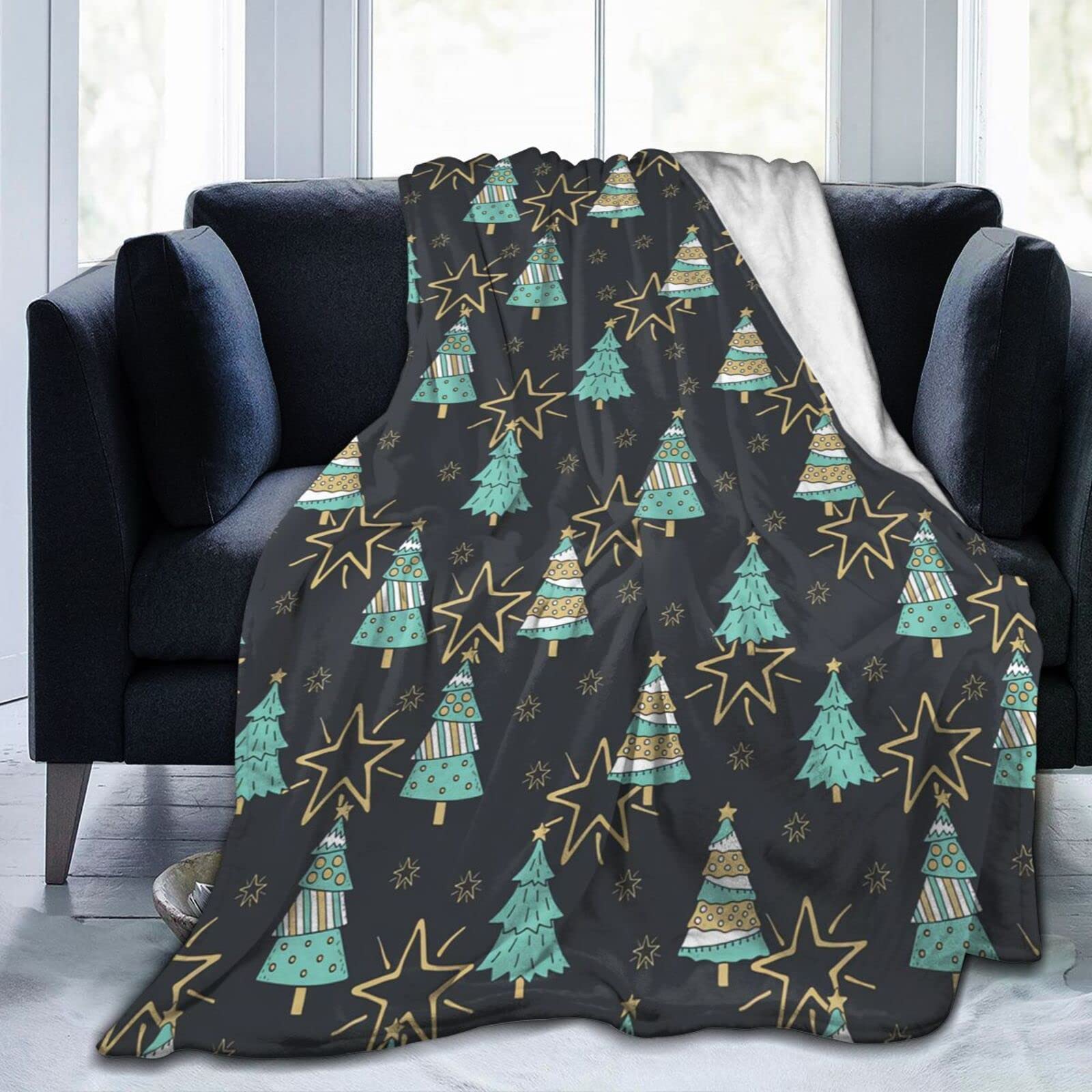 Lsjuee Christmas Tree Throw Blanket Warm Cozy Blankets Lightweight Soft Cozy Flannel Winter Holiday Blanket for Sofa Couch Bed Office Xmas Gift 50"X40"