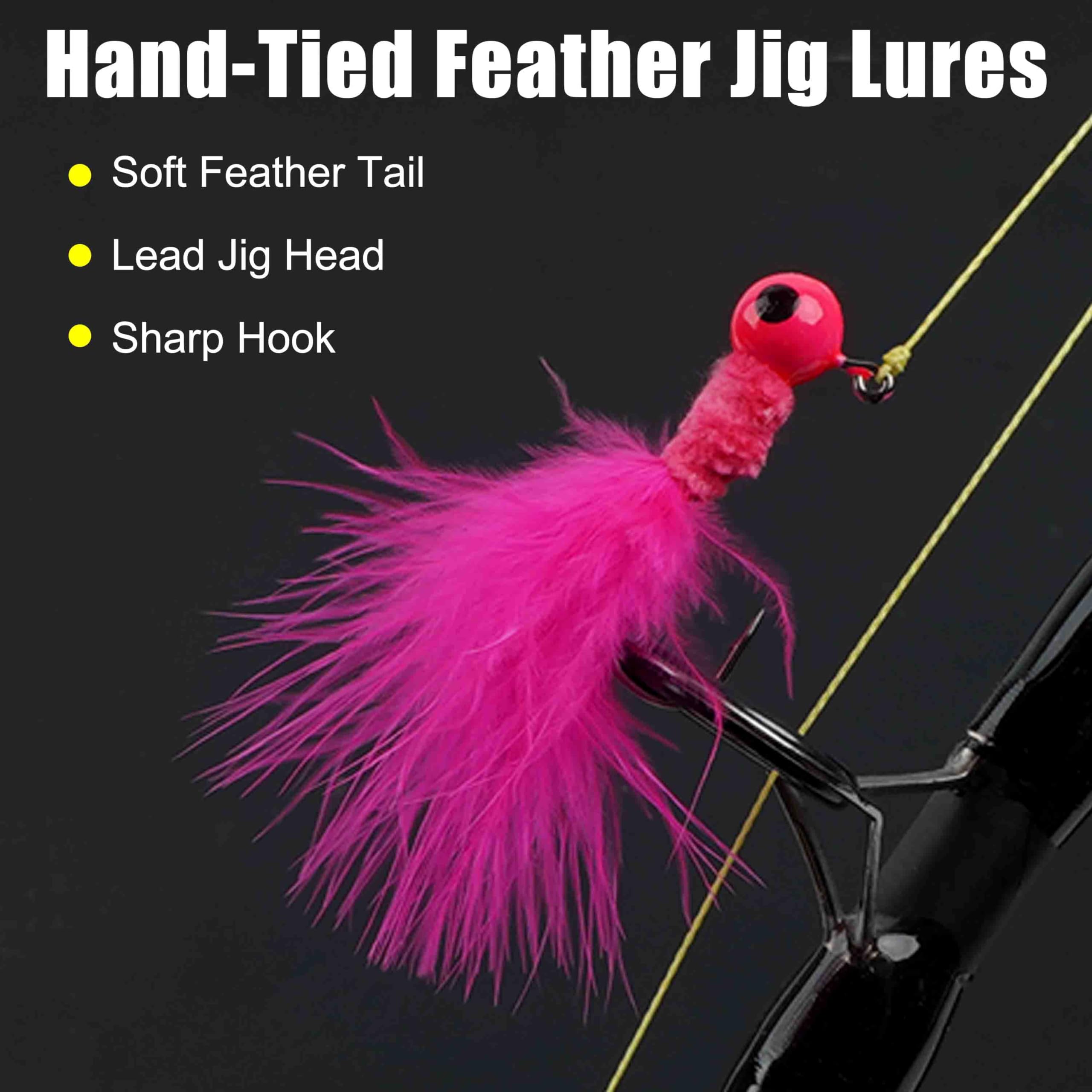 Crappie Fishing Jigs Heads Kit,25pcs Marabou Feather Jig Head Hair Jigs Round Ball Head Crappie Jigs for Trout Walleye Panfish Steelhead Salmon 1/8 1/16 1/32oz
