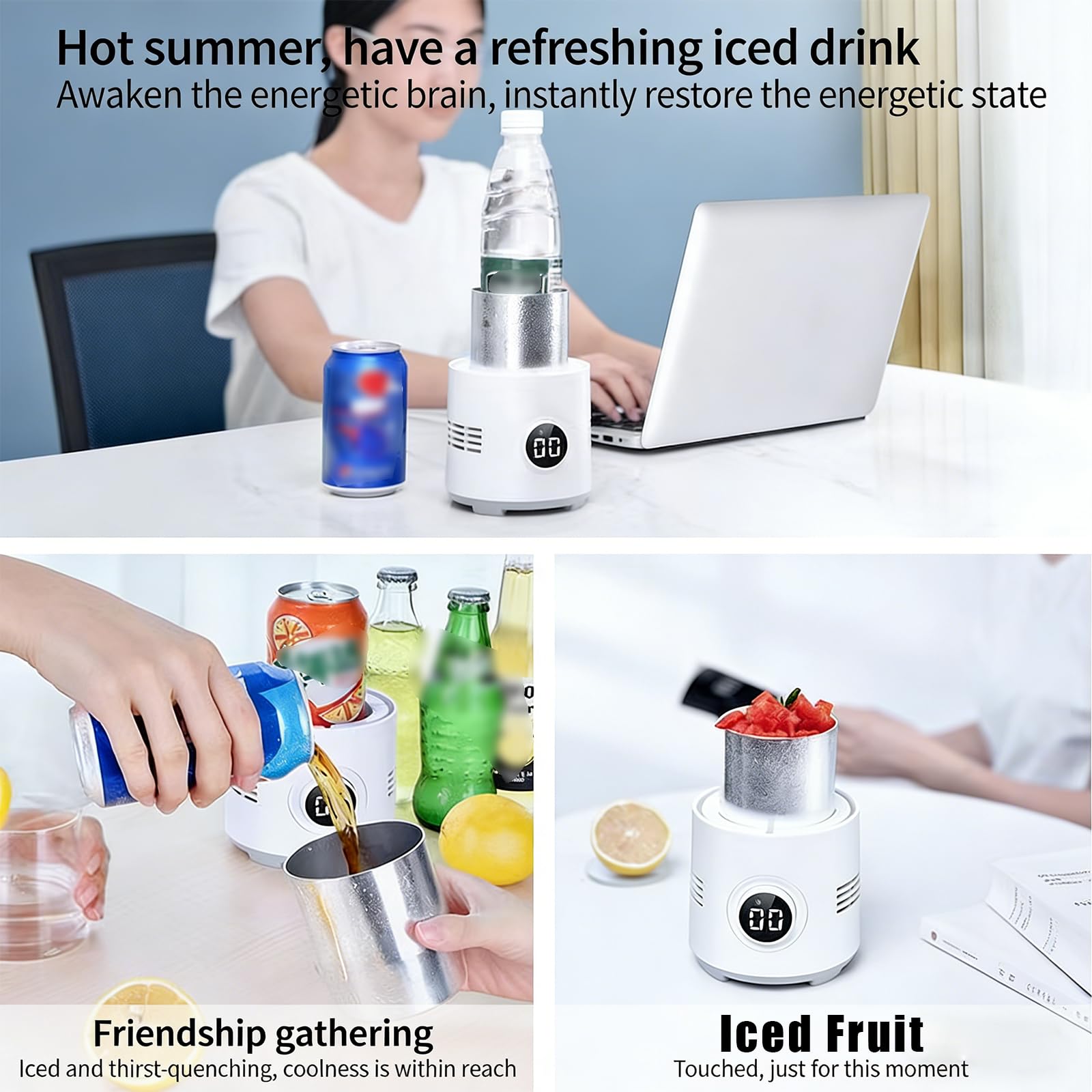 Getränke Kühler Und Wärmer 300ml, 2–60°C Schnellkühlbecher Mit LED Display, Intelligenter Desktop Getränkekühler Für Saft Kaffee Milch Und Kühlpads