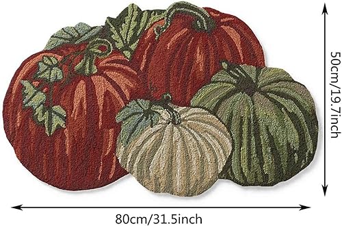 Miniatura 2 de FRJINIE Alfombra de calabaza de otoño, 31 x 22 pulgadas, antideslizante, lavable, tapete de bienvenida, bonito tapete de Halloween, Acción de