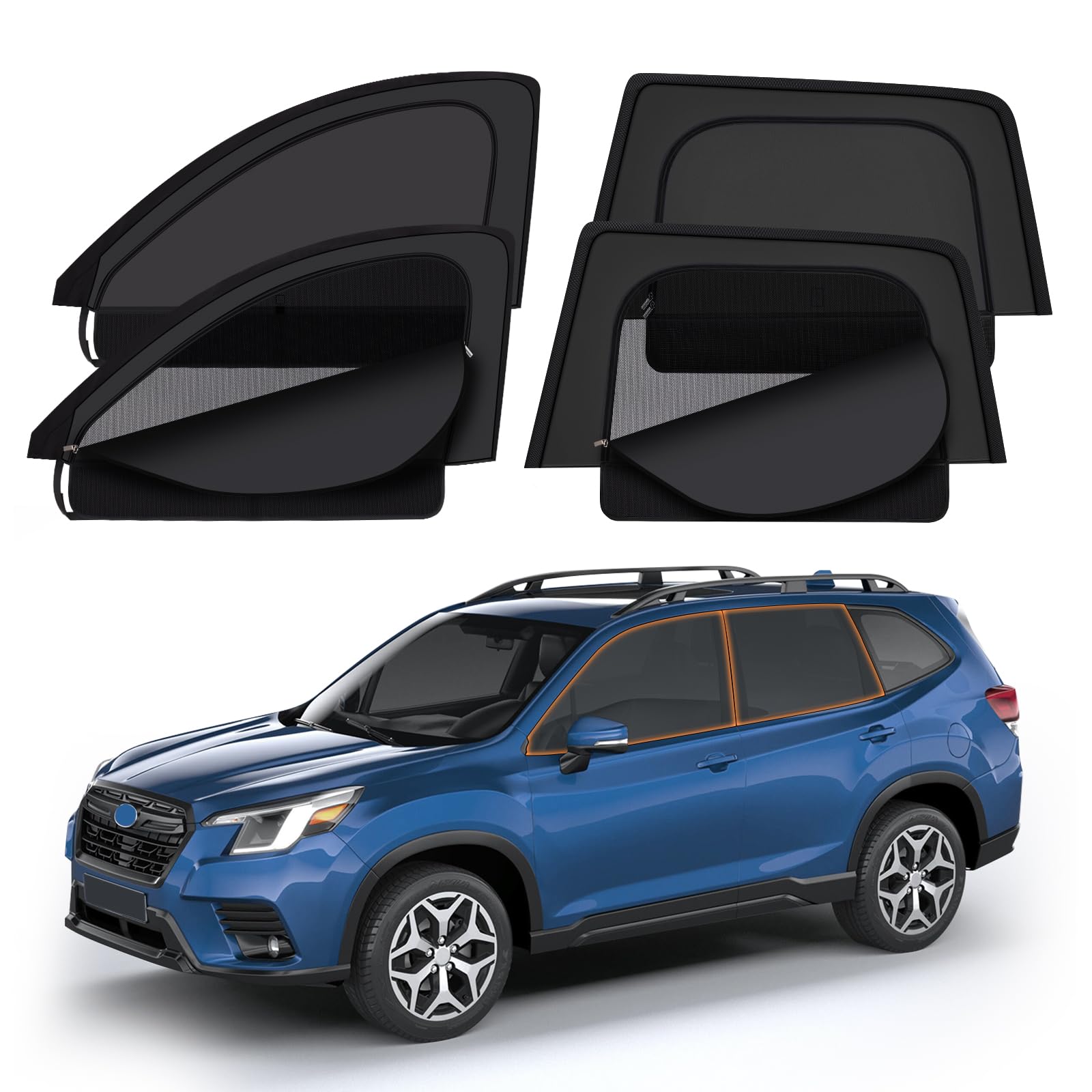 XCBYT 2019-2023 Forester Car Window Shades | Dual Purpose Car Window Covers with Breathable Mesh | Insulate Heat 99% Sun UV Blackout | Keeps Cool Privacy Curtains for Breastfeeding Napping Camping