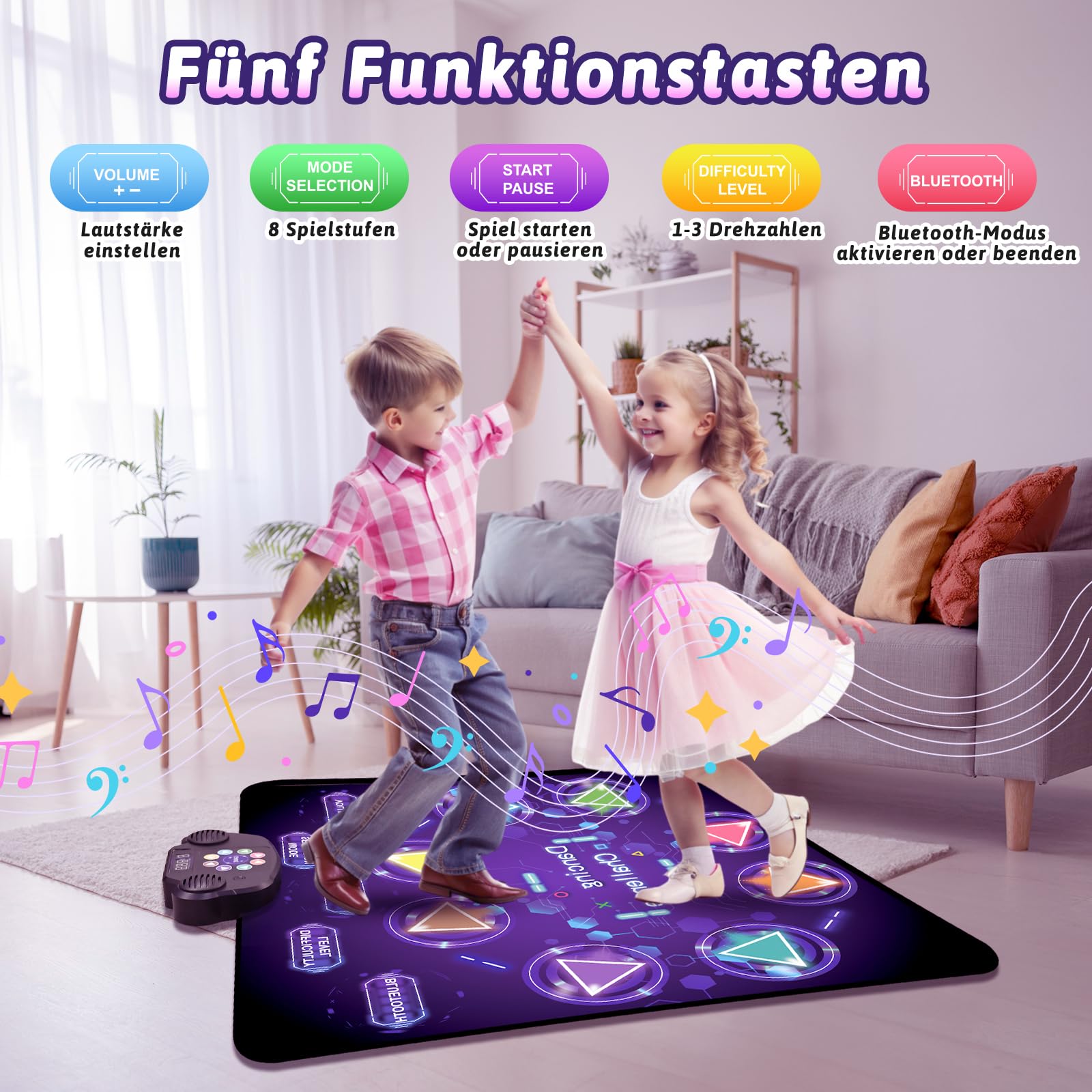 Tigvio Tapis de Danse Rechargeable pour Enfants à partir de 3, 4, 5, 6, 7, 8, 9, 10, 11, 12 Ans, avec 8 lumières LED et Bluetooth, Jouet pour Enfants, Cadeaux de Noël pour Filles de 3 à 12 Ans