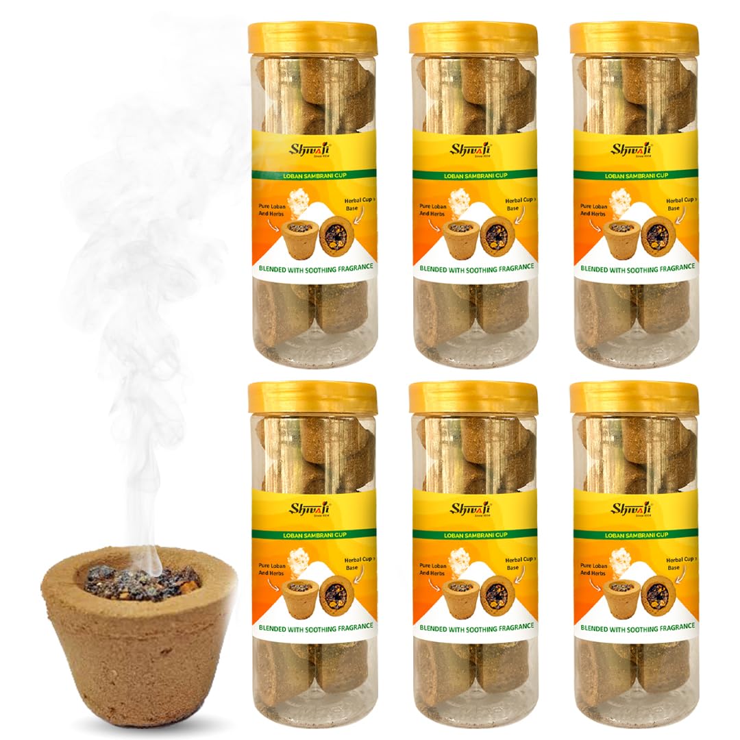 Shivaji Pure Loban Sambrani Dhoop Cups for Puja (60 Cups)| Havan Cups for Pooja, Home & Festivals| Guggal/Loban Dhoop Original | Natural Herbs Fragrance | Pack of 6 (60 Cups+1 Burner Plate/Pack) (B0D35Y2FJK) Amazon Price History, Amazon Price Tracker