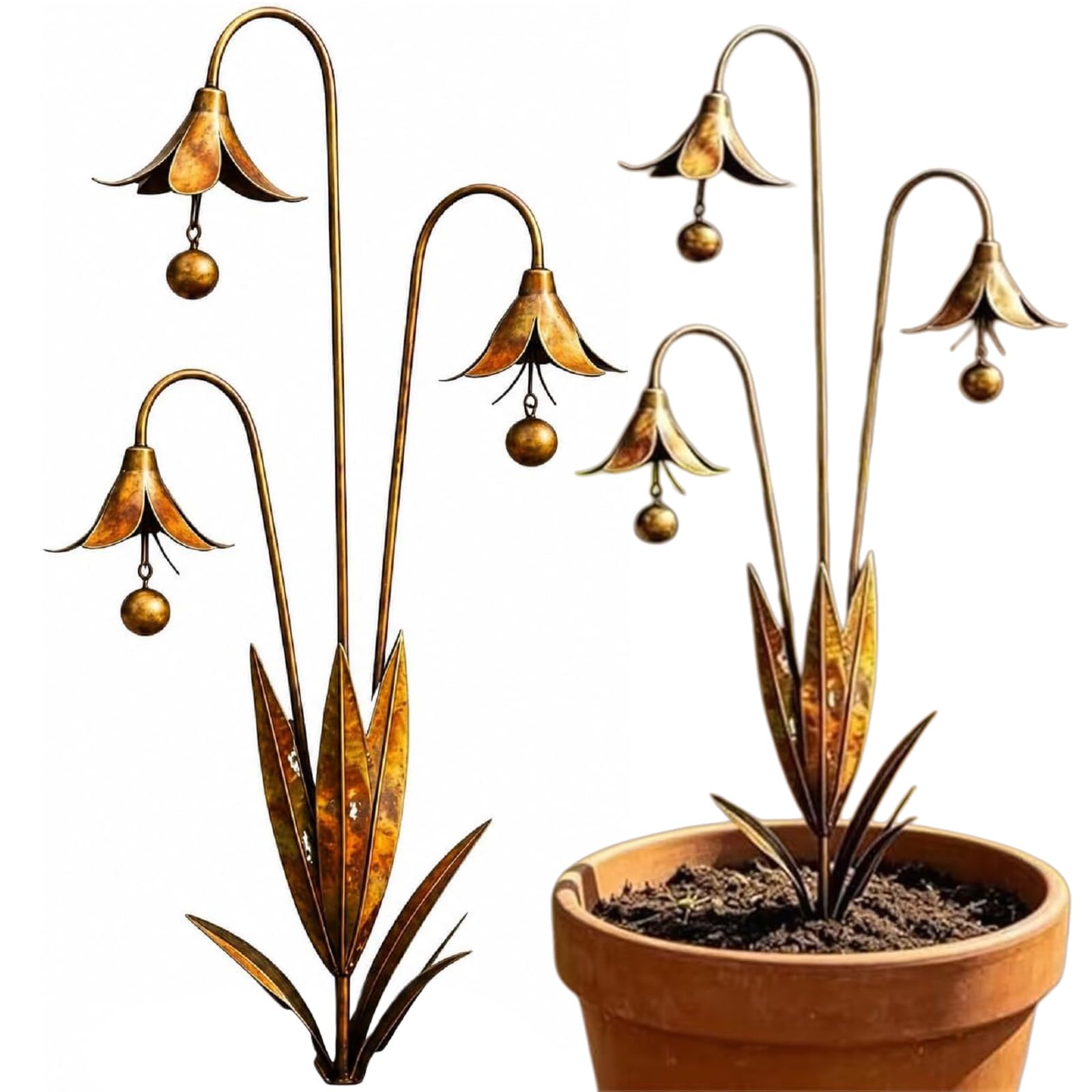Three Bluebells Garden Stake, 2026 Flamed Copper Triple Sculpture for Yard