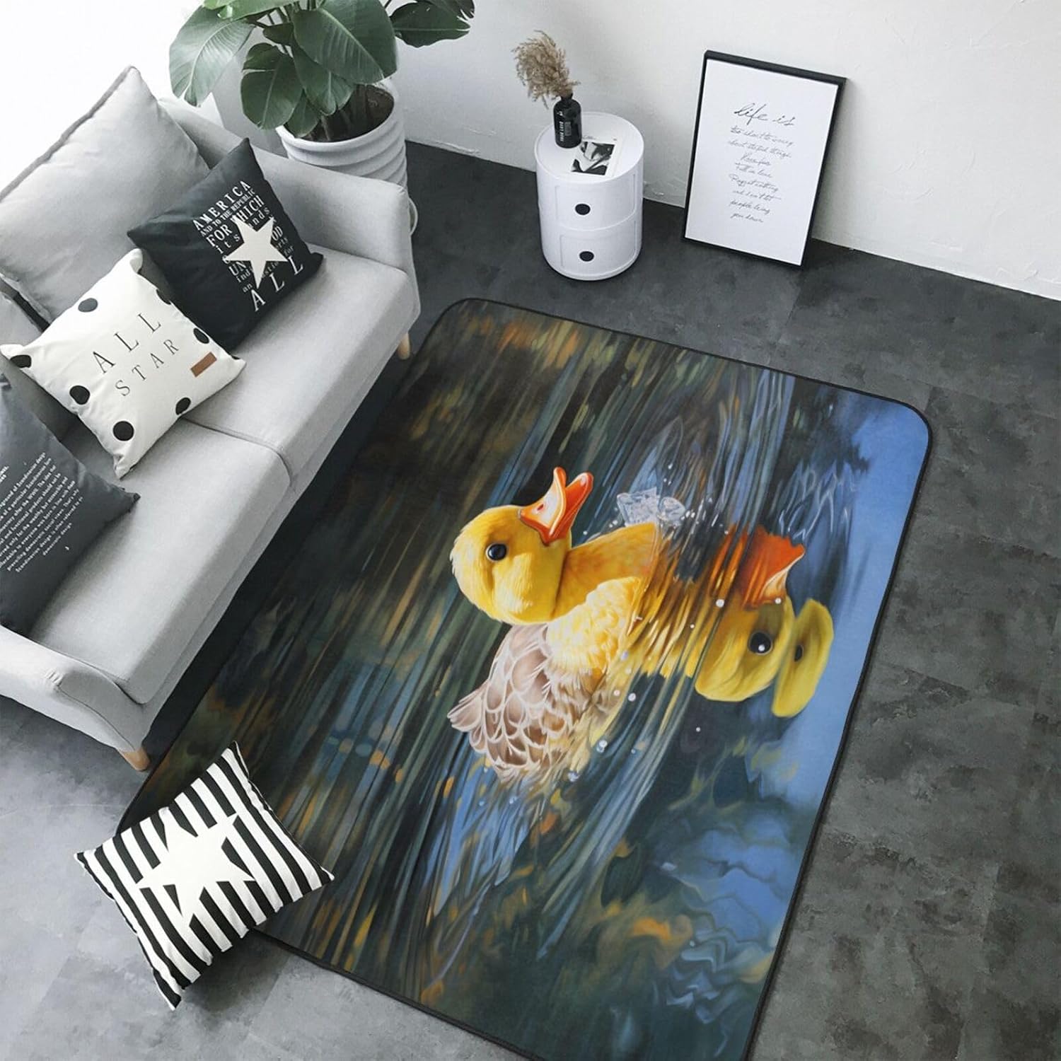 Ducklings Swimming Printed Floor mat 80x58 inches, Non-Slip Decorative Carpet for Bedroom and Living Room