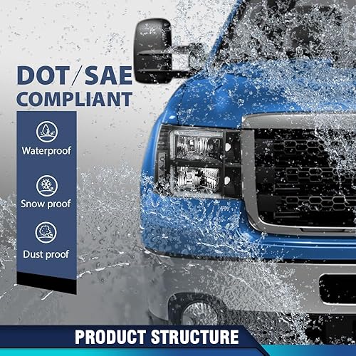 Vista 23 de PIT66 Conjunto de faros delanteros compatible con GMC Sierra 1500 2500HD 3500HD 3500HD 2007-2013, faros halógenos laterales del conductor