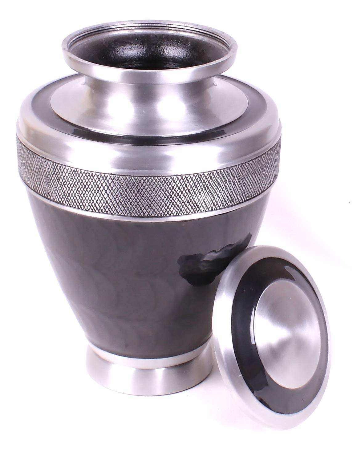 Urnswithlove Black-El-Plain Adult Cremation Ashes Large Funeral Memorial Black Milano Aluminium Urn