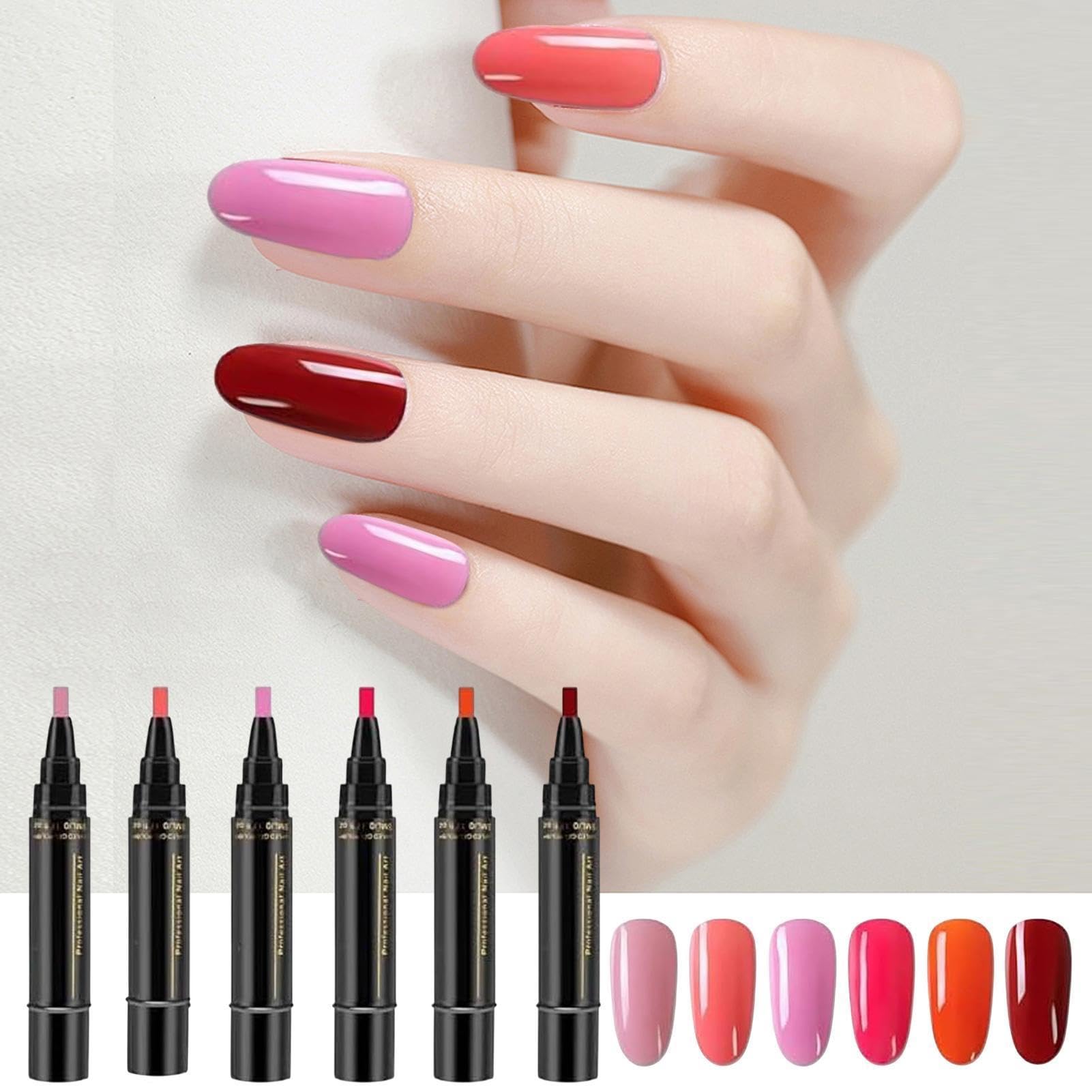 Penne Per Smalto Per Unghie, 6 Colori, Senza Lampada UV, Pennarelli A Punta Fine, Ad Asciugatura Rapida, Per Donne, Madri, Giovani, Principianti Manicure Salone Casa