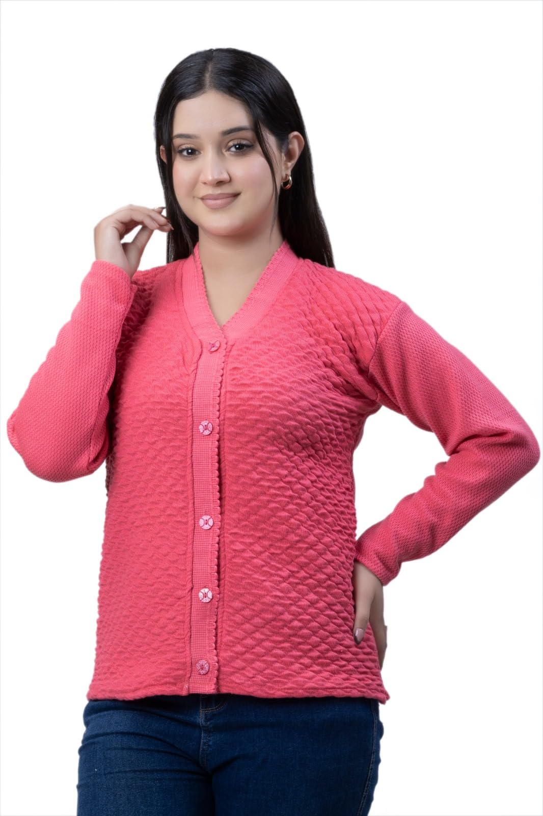Women Stylish Cardigan Sweater V Neck Long Sleeves Women Sweater Cardigan (Pink)-image-30