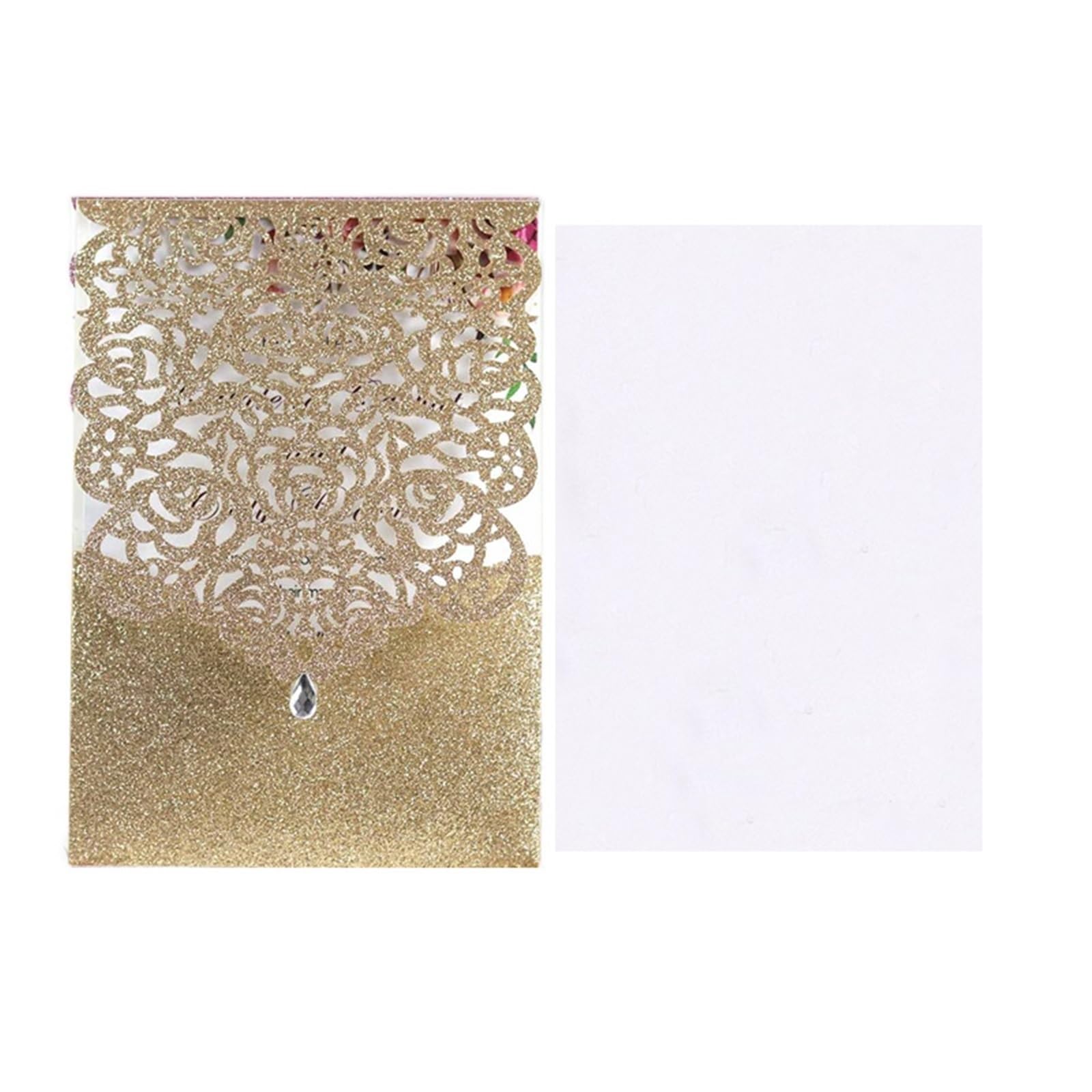 Einladungskarten für alle Anlässe, Hochzeitseinladungskarten, 10er-Pack, Glitzerpapier, Mehrfarbig, 125 x 180 mm, mit Umschlägen(Rose Cover Insert)