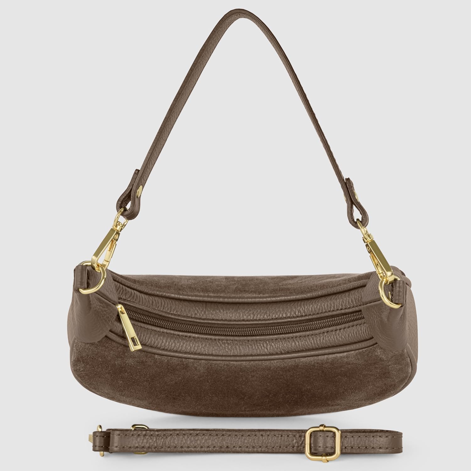 Italian Genuine Suede Shoulder Bag for Women, Crescent Saddle Style with Short & Long Straps | Mixed Leather Purse - Image 3