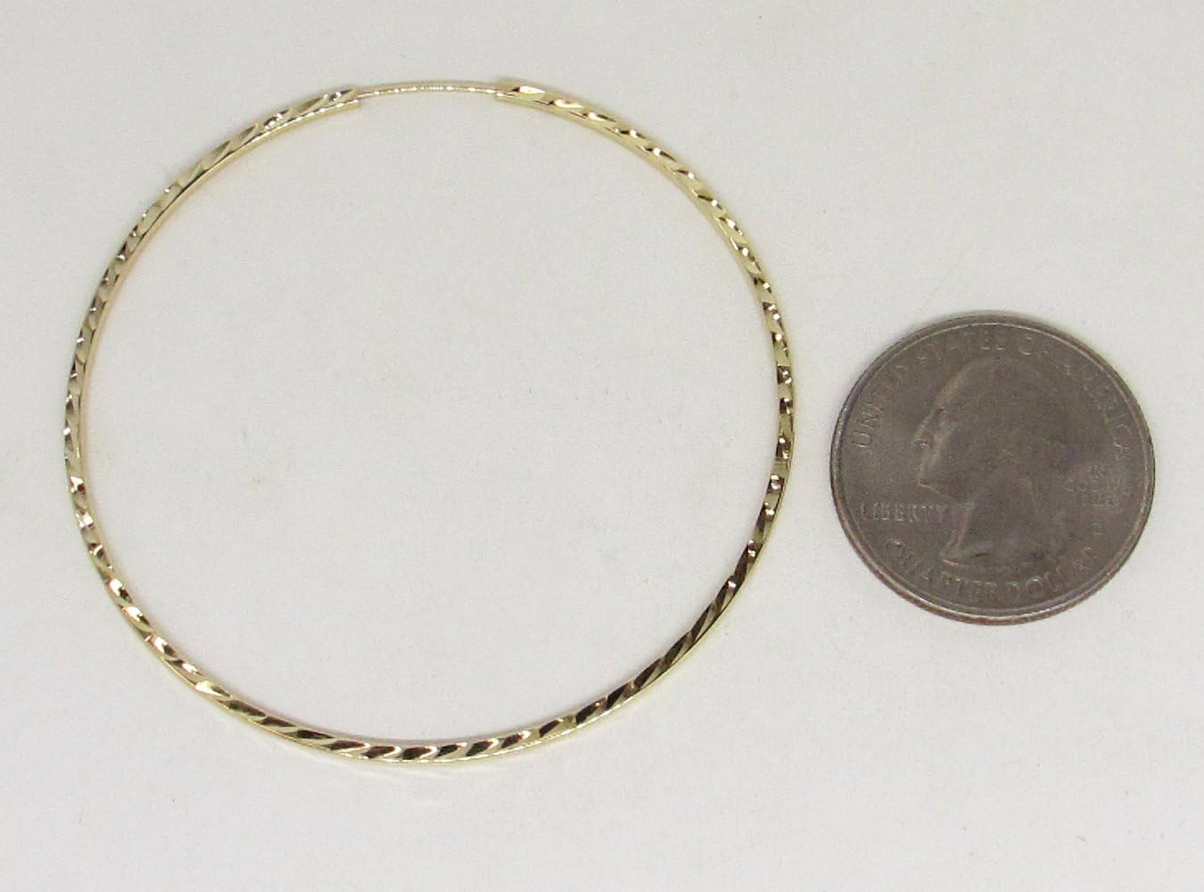 14K Yellow or White Gold Diamond Cut Square Tube Continuous Endless Hoop Earrings, 15-60mm (1.35mm Tube) - Image 4