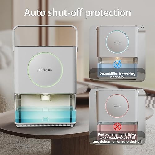Miniatura 7 de SOICARE Deshumidificador para el hogar de 108 onzas (3.2 litros), pequeño deshumidificador portátil para dormitorio, baño, sótano, caravana, armario