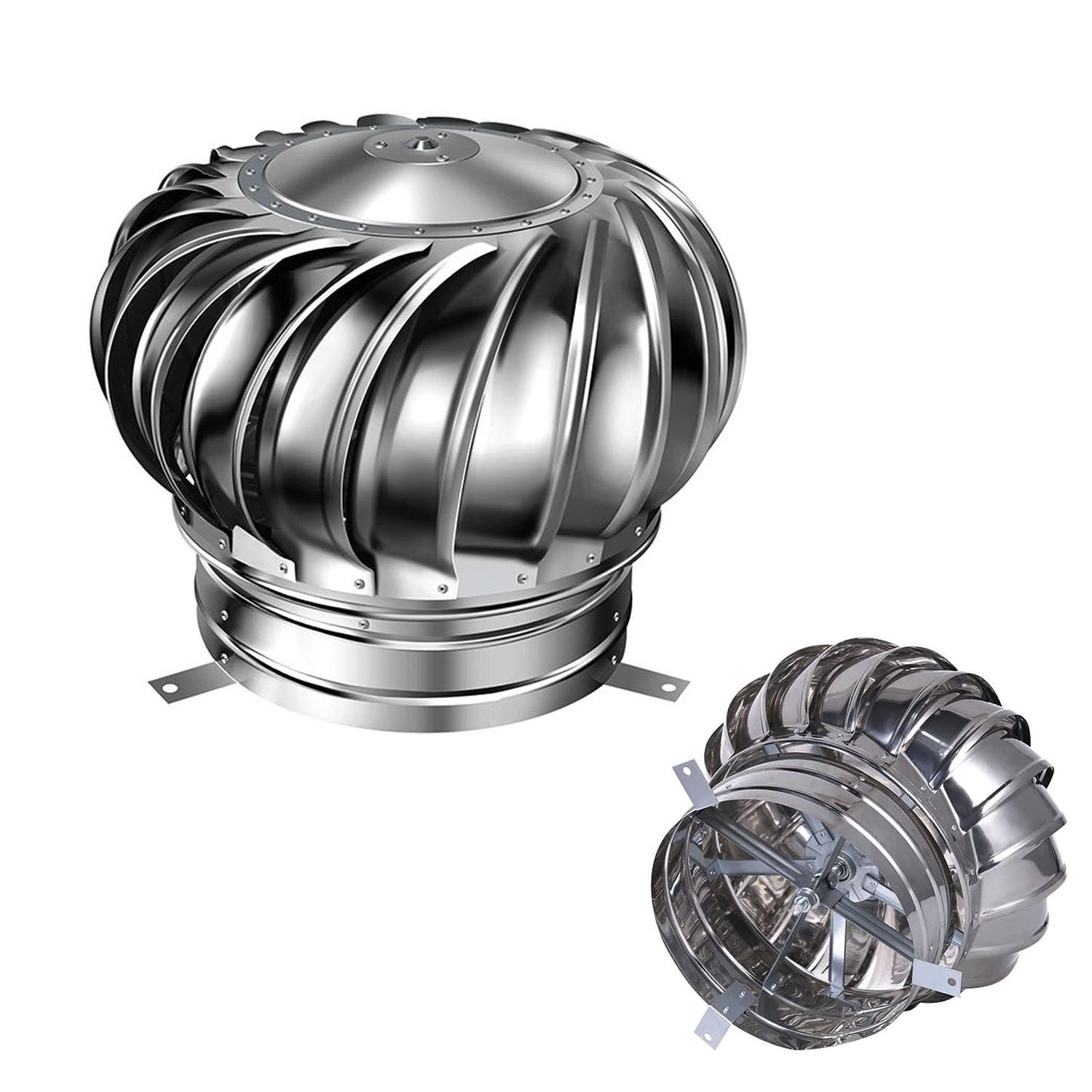 IGNVXMGKP Roof Wind Turbines Rotating Roof Ventilator, 4 8 10 12 14 16inch Ventilation Cover Turbine Cap Vent for External Extractor for Houses Factory Attic Roof Vent Cap(304-110mm/4.3in)