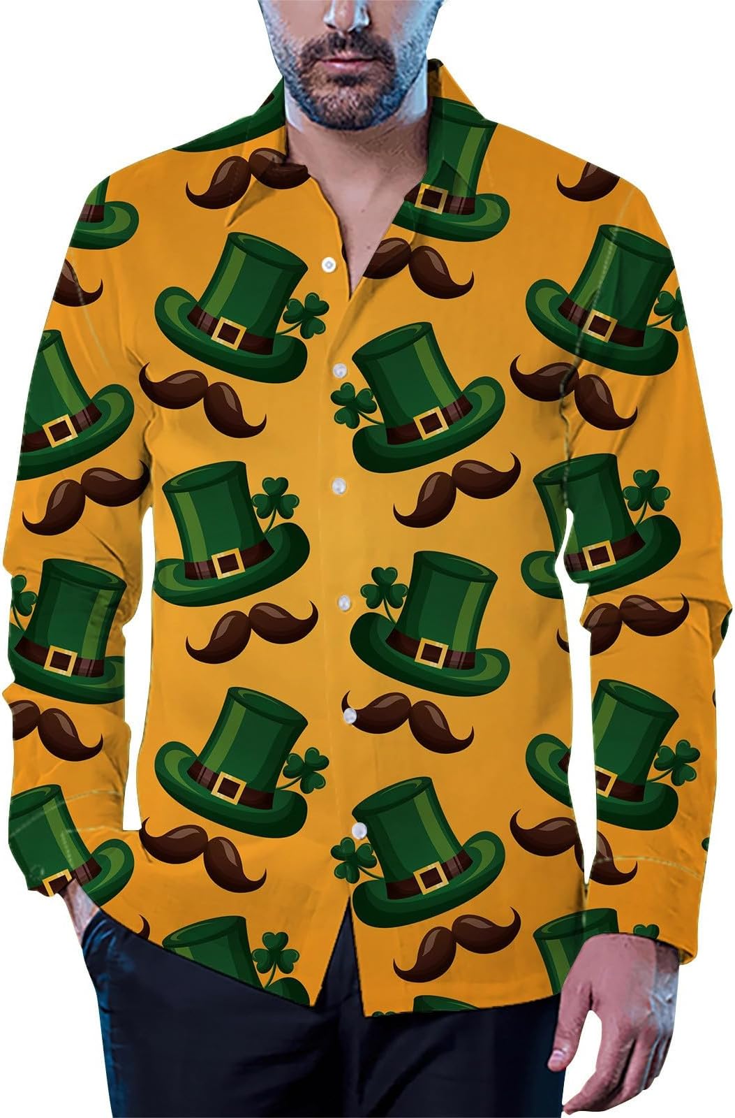 GenericMen's St. Patrick's Day Button Down Shirts Irish Shamrock Short Sleeve Button Down Hawaiian Shirts Summer Ahola Shirts