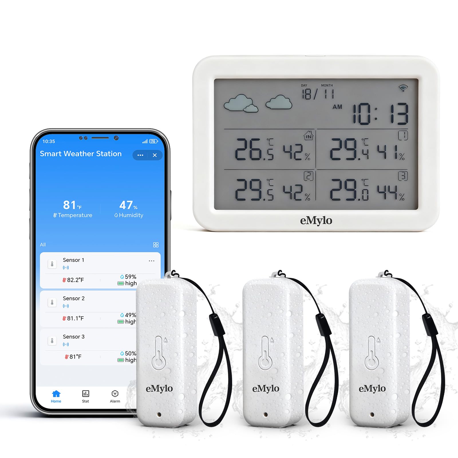 Photo 1 of eMylo WiFi Indoor Outdoor Thermometer Hygrometer with 3 Remote Sensors