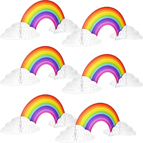 Miniatura 7 de WILLBOND Centro de mesa de papel de panal de abeja arco iris, centros de mesa de nube de unicornio, sin pliegues, convertidor de arcoíris, para