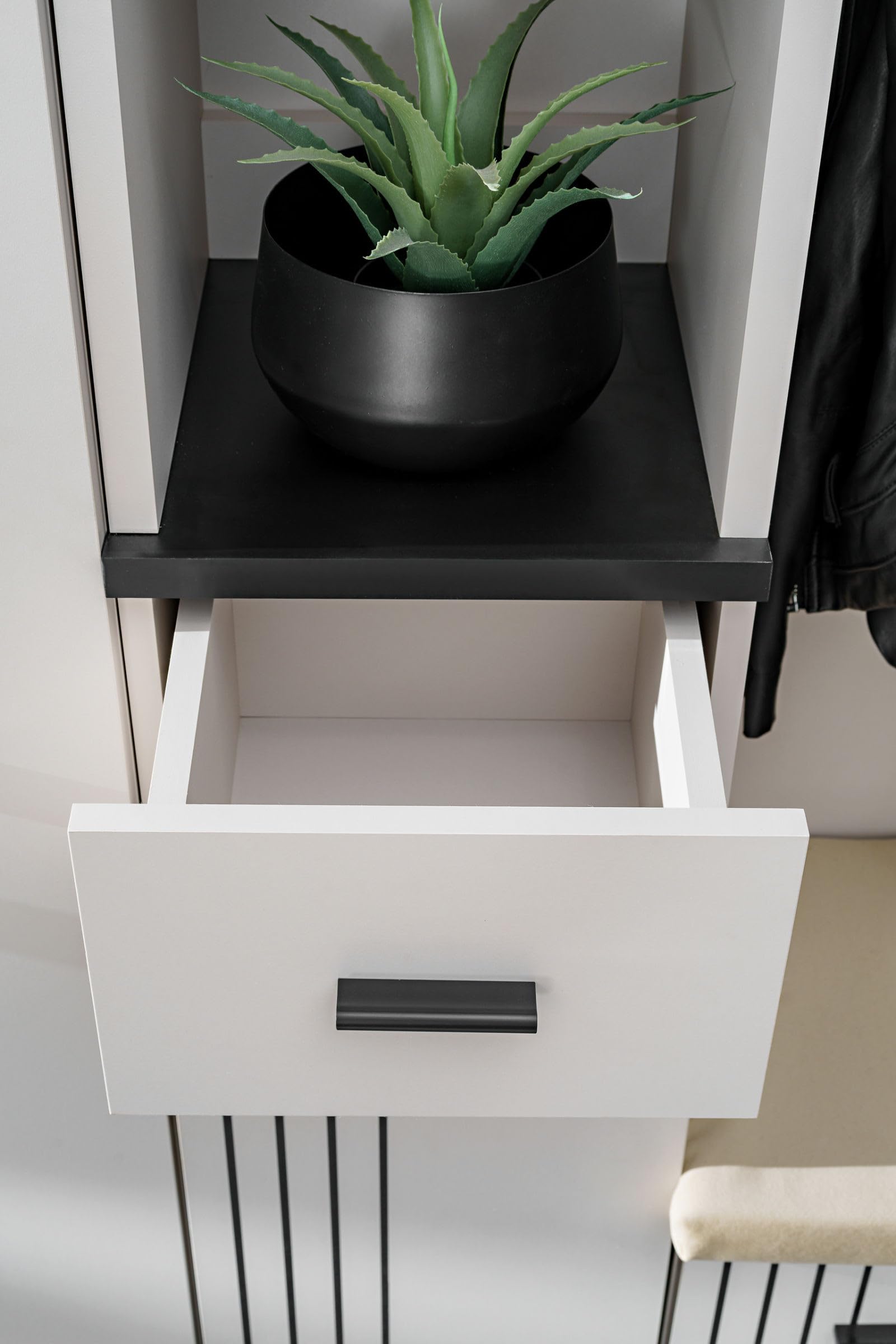 Deconation Hugo Viii - Mueble de entrada con espejo y armario (madera Mdf de Cachemira y negro, 210 x 203 x 32 cm)