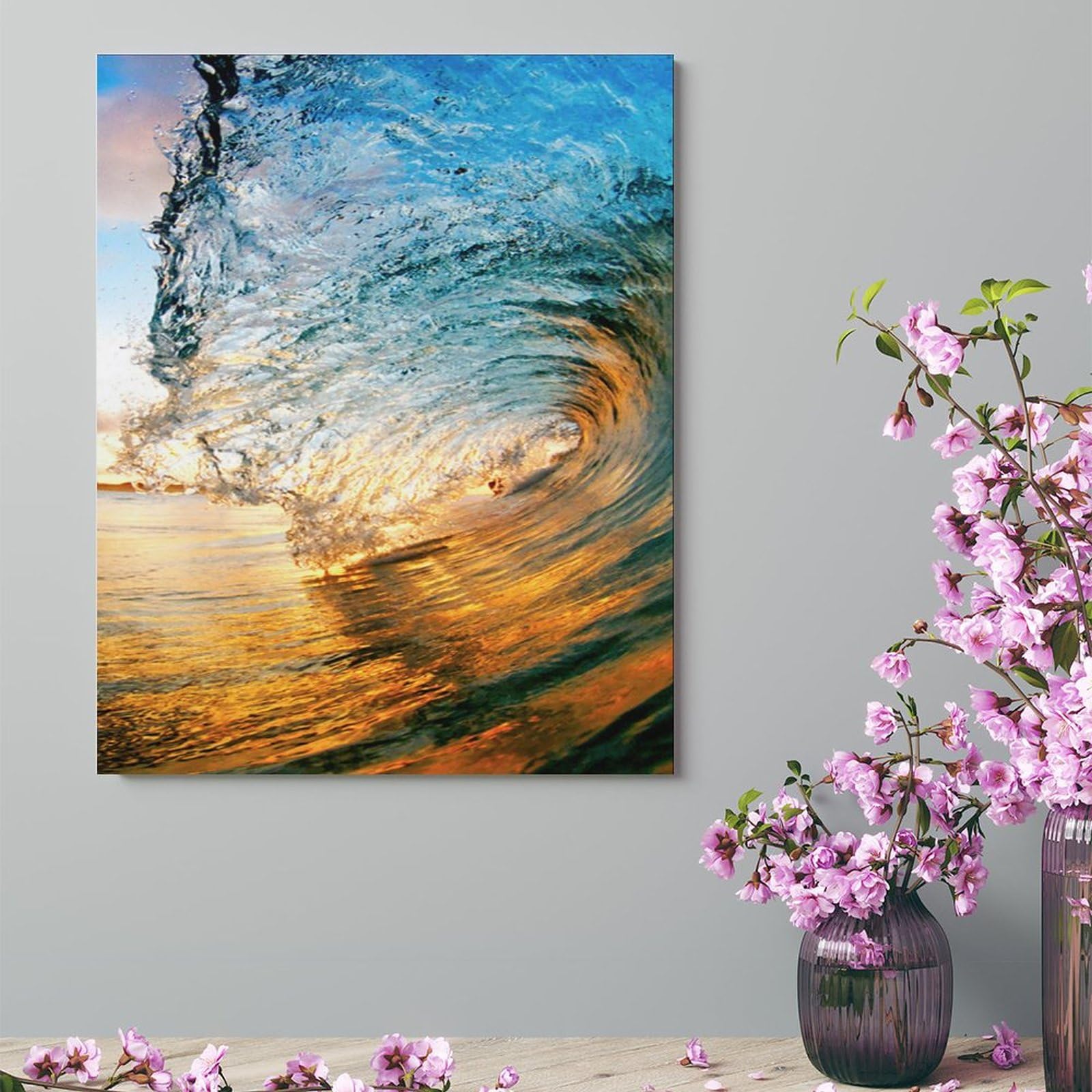 Amazon.co.jp: 絵画 夕暮れ時の波インテリア 絵画 魚眼レンズきらきら