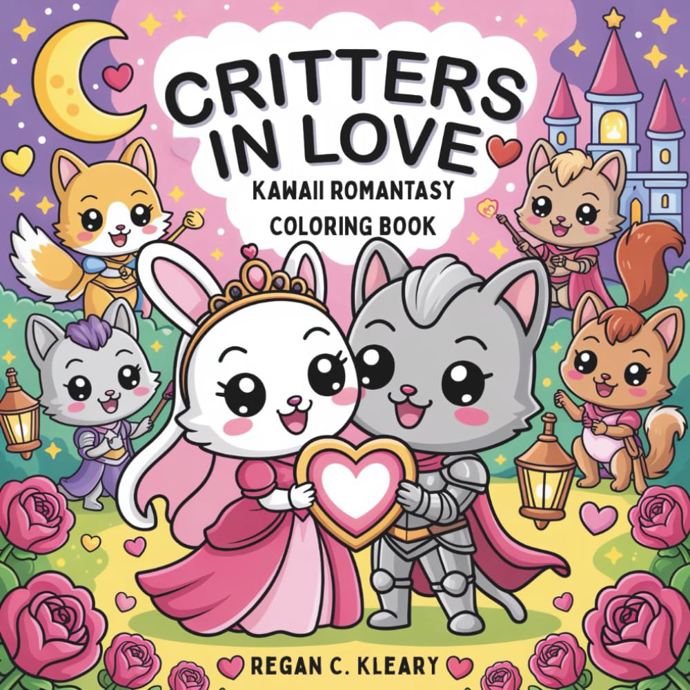 Critters In Love -Kawaii Romantasy Coloring Book: Easy Bold Coloring Pages | Fairytale Animal Couples