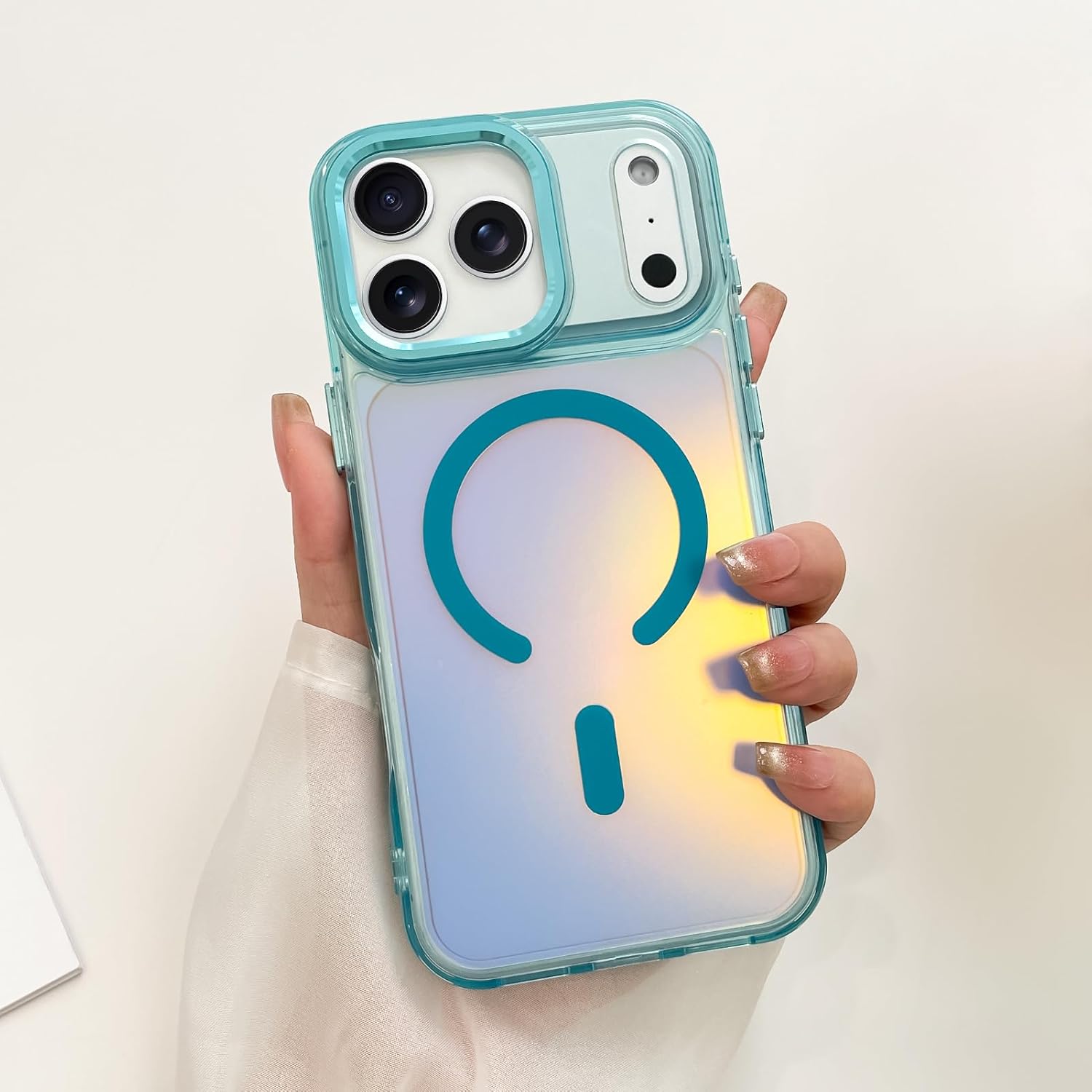 SAKUULO Magnetic Case for iPhone 17 Pro Compatible with Magsafe, Bling Laser Iridescent Florescent Crystal Sparkly Luxury Shockproof Protective Cover for Women Men, Blue - Image 2