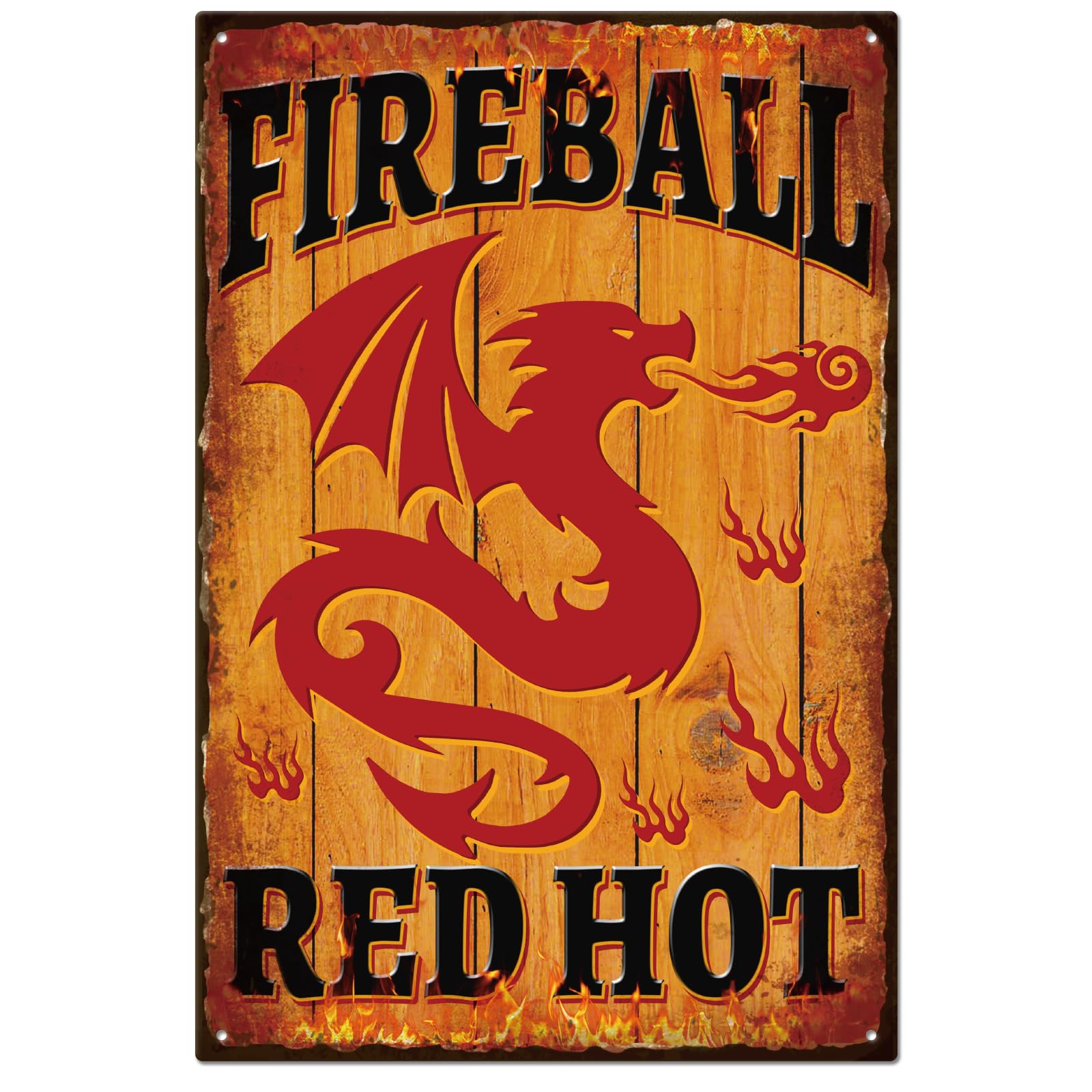 Vintage Fireball Metal Tin Sign Funny Retro Dragon Metal Wall Decor Decorative Tin Sign Art Plaque Poster For Home Kitchen Bar Club Decoration 12x16 Inch