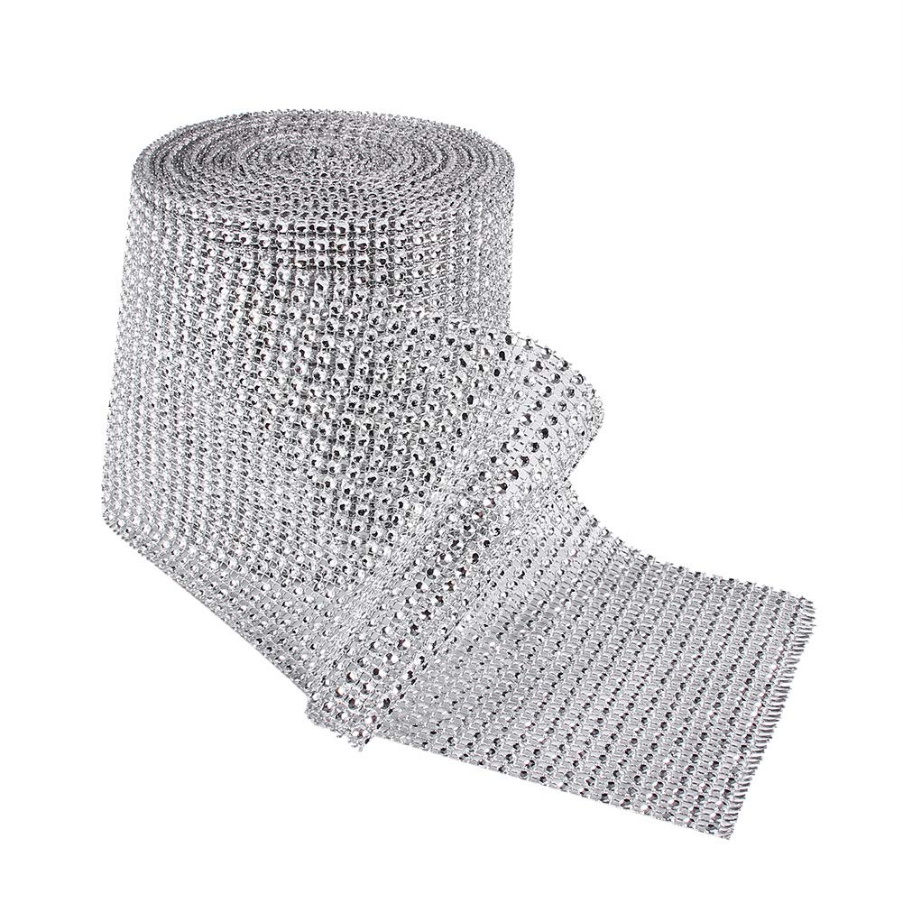 Tuxiaobu Nastro In Maglia Di Strass Argento 4 File - 10 Metri, Diamante Acrilico Per Decorazioni Fai Da Te (Matrimoni, Compleanni, Auto)