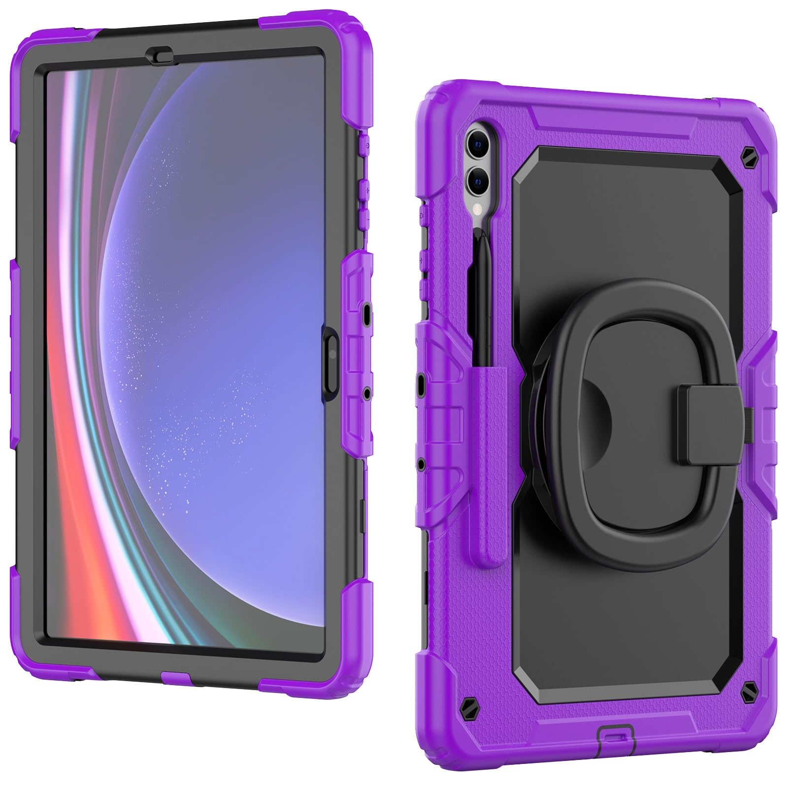 Custodia in TPU Resistente e Antiurto For Samsung Galaxy Tab S10 Plus 12.4" 2024 SM-X820/X826B/X828U For Bambini, Maniglia Girevole a 360 Gradi Staffa di Supporto W Protezione Schermo+Tracolla(Mor)