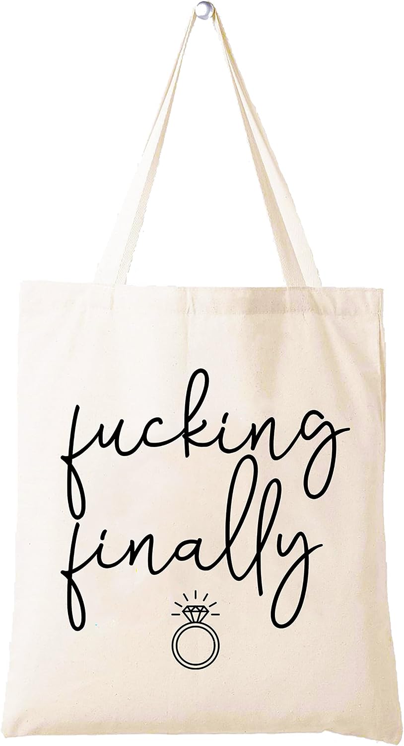 Funny Engagement Gift for Bride Shoulder Bag Shopping Tote Bag–Bride to Be Newly Engaged Bridal Shower Present for Her Bachelorette Party Present for Best Friend Bestie Women Fucking Finally