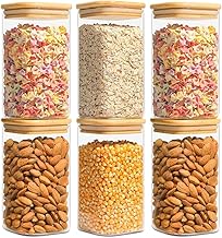 1200ML Glass Food Storage Containers Airtight Glass Storage Canister with Wooden Lid - Square Kitchen Storage for Nuts, Coffee, Flour, Rice, Sugar, Tea (6)