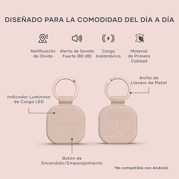 SATECHI FindAll Buscador de Llaves con Apple Find My, Carga Inalámbrica, Alerta de Olvido con Sonido Potente, Llavero GPS Localizador de Llaves para iPhone, iPad, Mac y más – Rose - 2