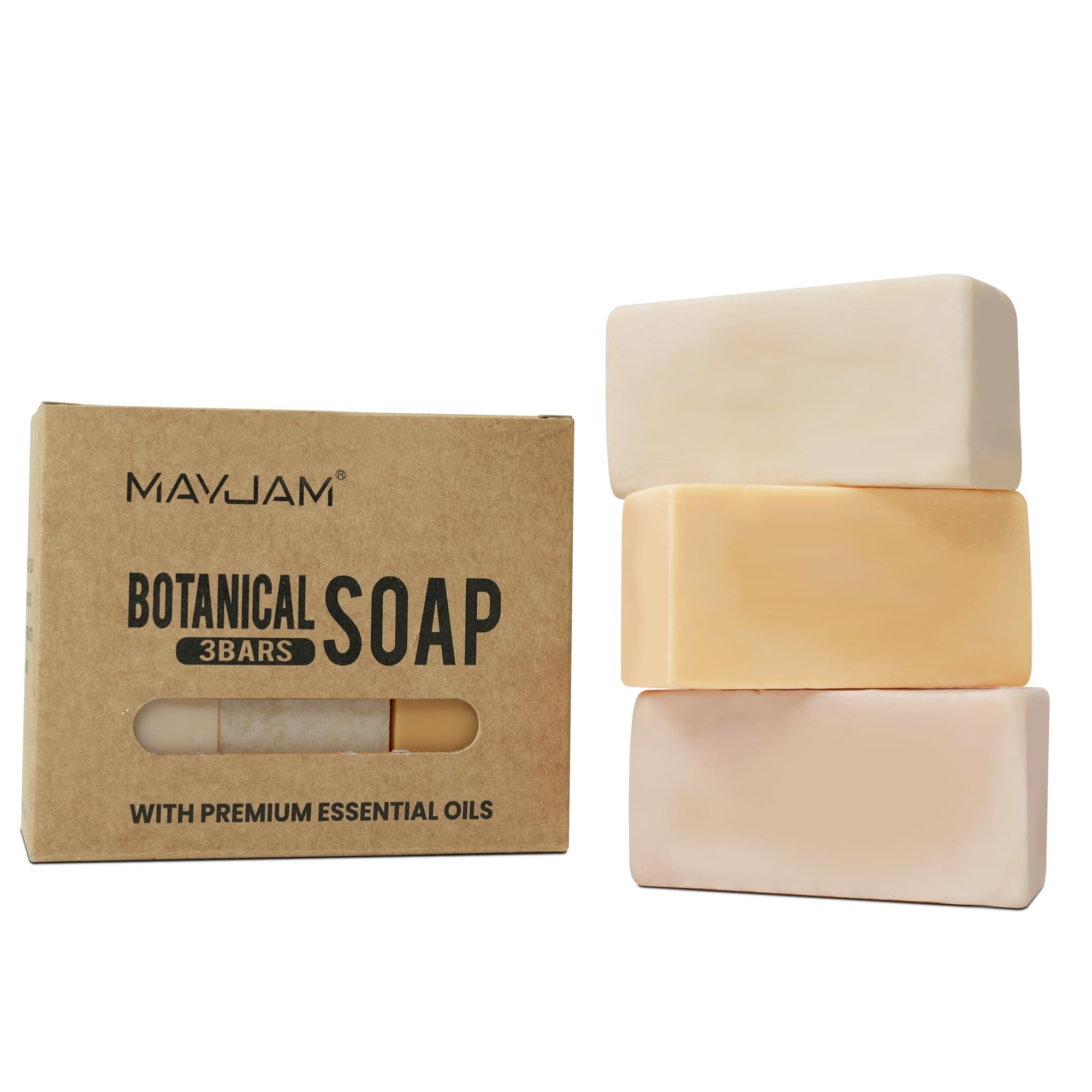 MAYJAM Soap Bar, Natural Antibacterial Soap, Facial Cleanser and Moisturizer Exfoliating Soap for Women Men 3-in-1