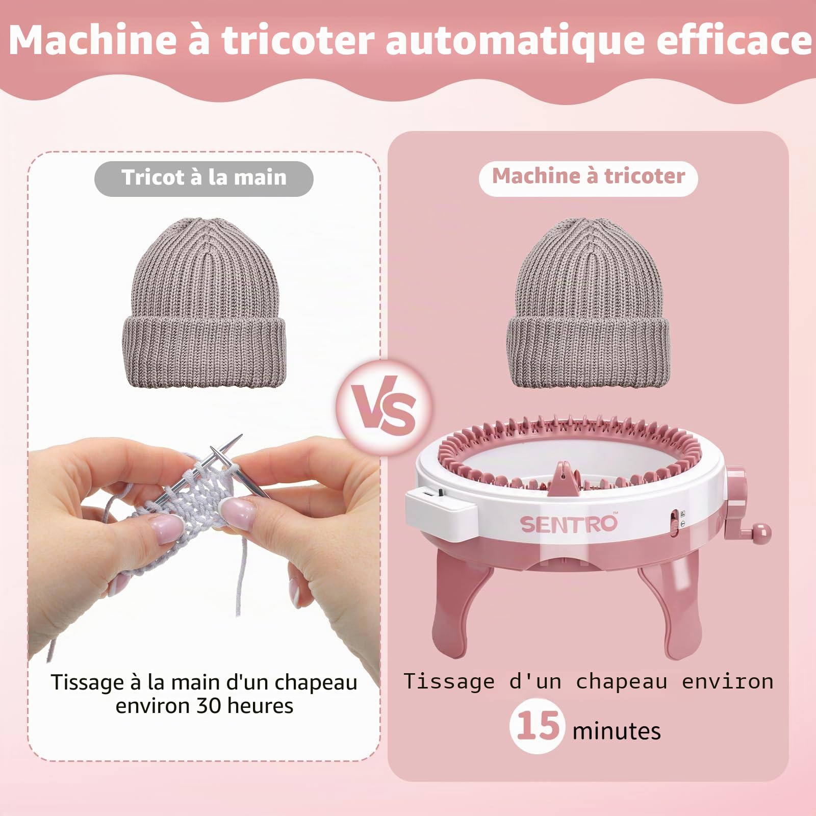 Machine à Tricoter, 48 Aiguilles Intelligente Machine à Tricoter avec Compteur de Rangées, Métier à Tisser Double Rotatif, Kit Rotatif Manuel pour Adultes/Enfants Bricolage Chapeaux écharpes Gants