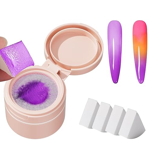 Cushion Gradient Painting Gel, Purple Ombre Nails Patting Gel Polish with 4 Big Nail Sponges, Full Coverage Precise Dip Control, UV/LED for French Manicure Aura Nails DIY Nail Art Home & Salon Use