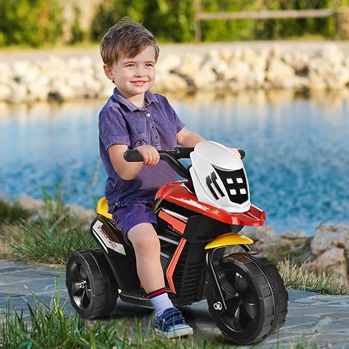 Miniatura 2 de OLAKIDS Motocicleta de paseo de 6 V, motor eléctrico para niños con pedal de pie, música, bocina, adelanteatrás, juguete de triciclo alimentado por