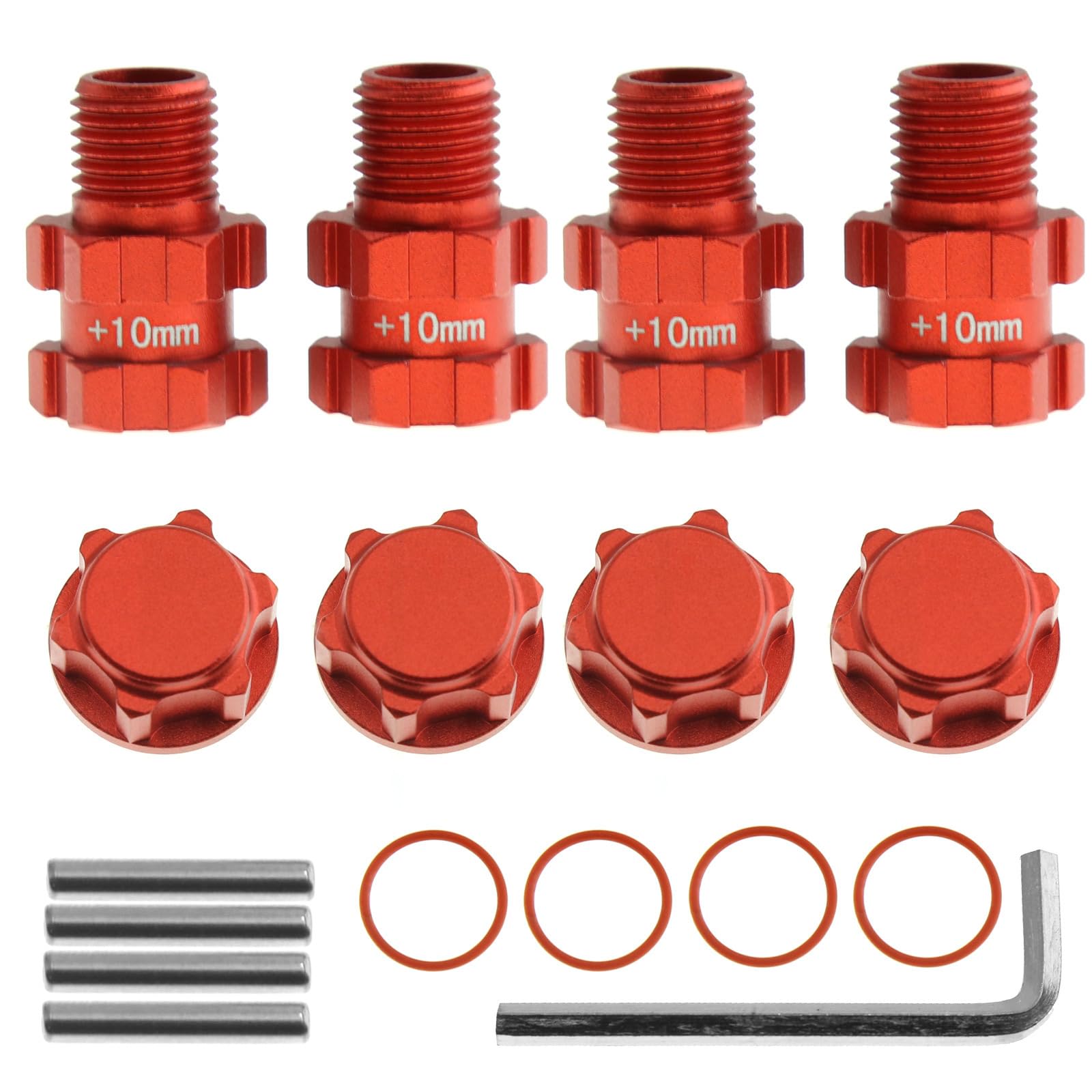 GPM Alu Hex Adapter 12mm Auf 9mm – 4-teiliges Set In Rot Für Axial EXO/SCX10/Wraith & HPI Venture FJ Cruiser