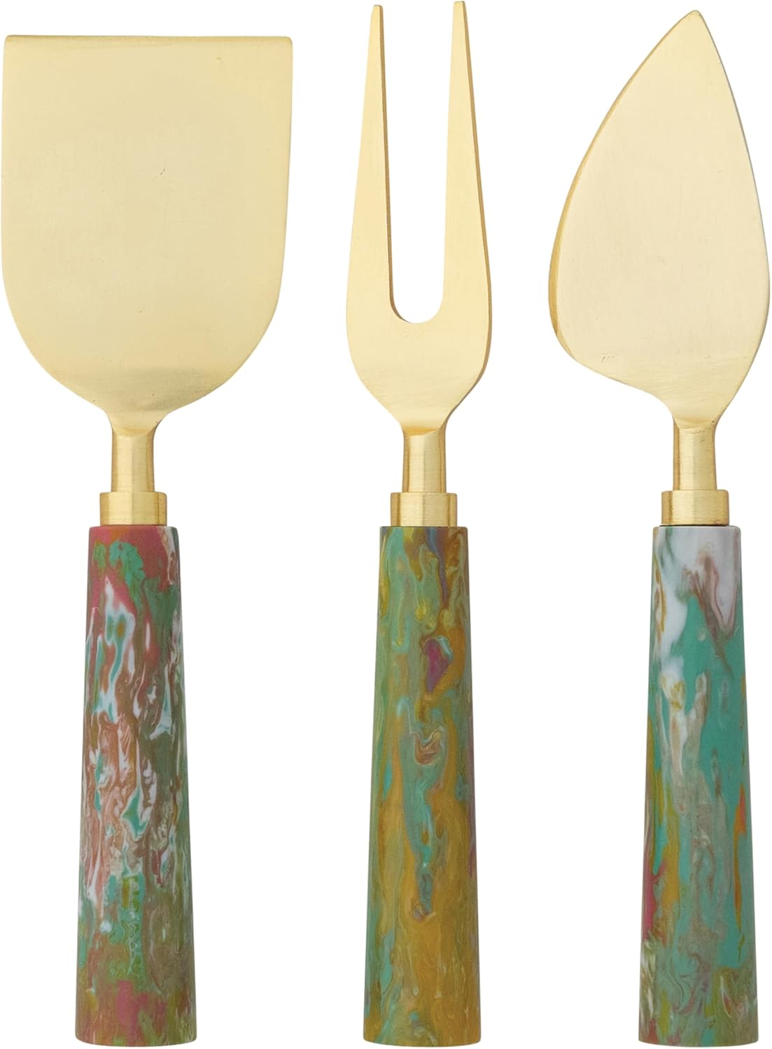 Creative Co-Op 3-Piece Stainless Steel Cheese Knife Set with Resin Handle, Multicolor